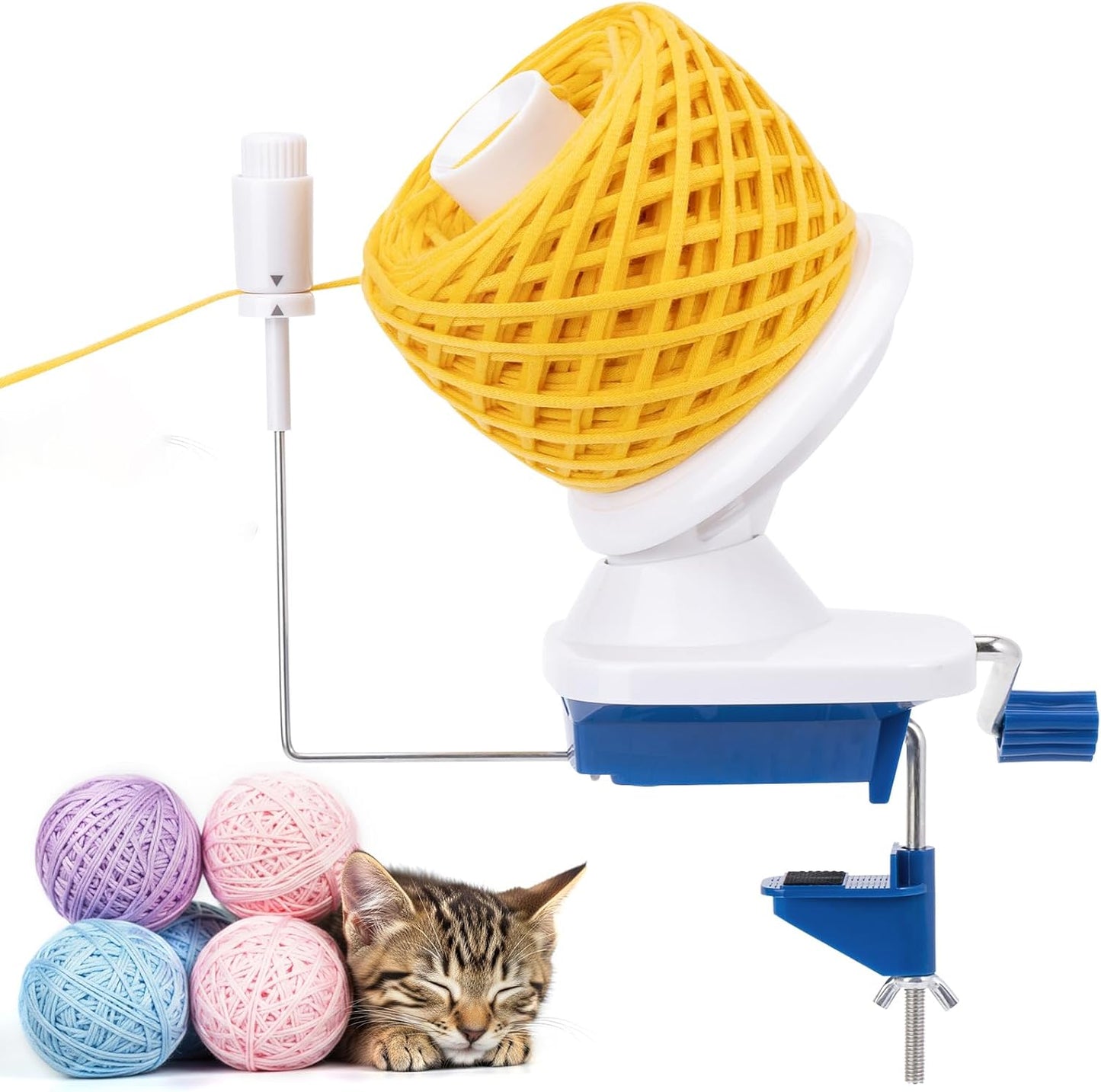 Caydo Yarn Winder with Tension Spring, One Hand Operated Winder, 4-7oz Efficiently Compact Cake Roller for Crocheting, Portable Ball Spinner for Crocheters&Knitters, Good Helper for Craft Lovers(Blue)