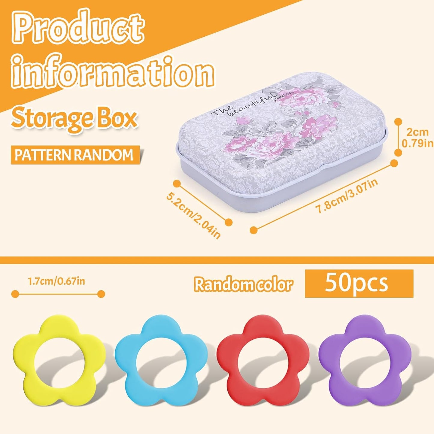 Jmuiiu Flower Metal Stitch Markers, 50Pcs Metal Colorful Crochet Stitch Markers for Knitting Crocheting Clothing Tag DIY Craft Project with Storage Box