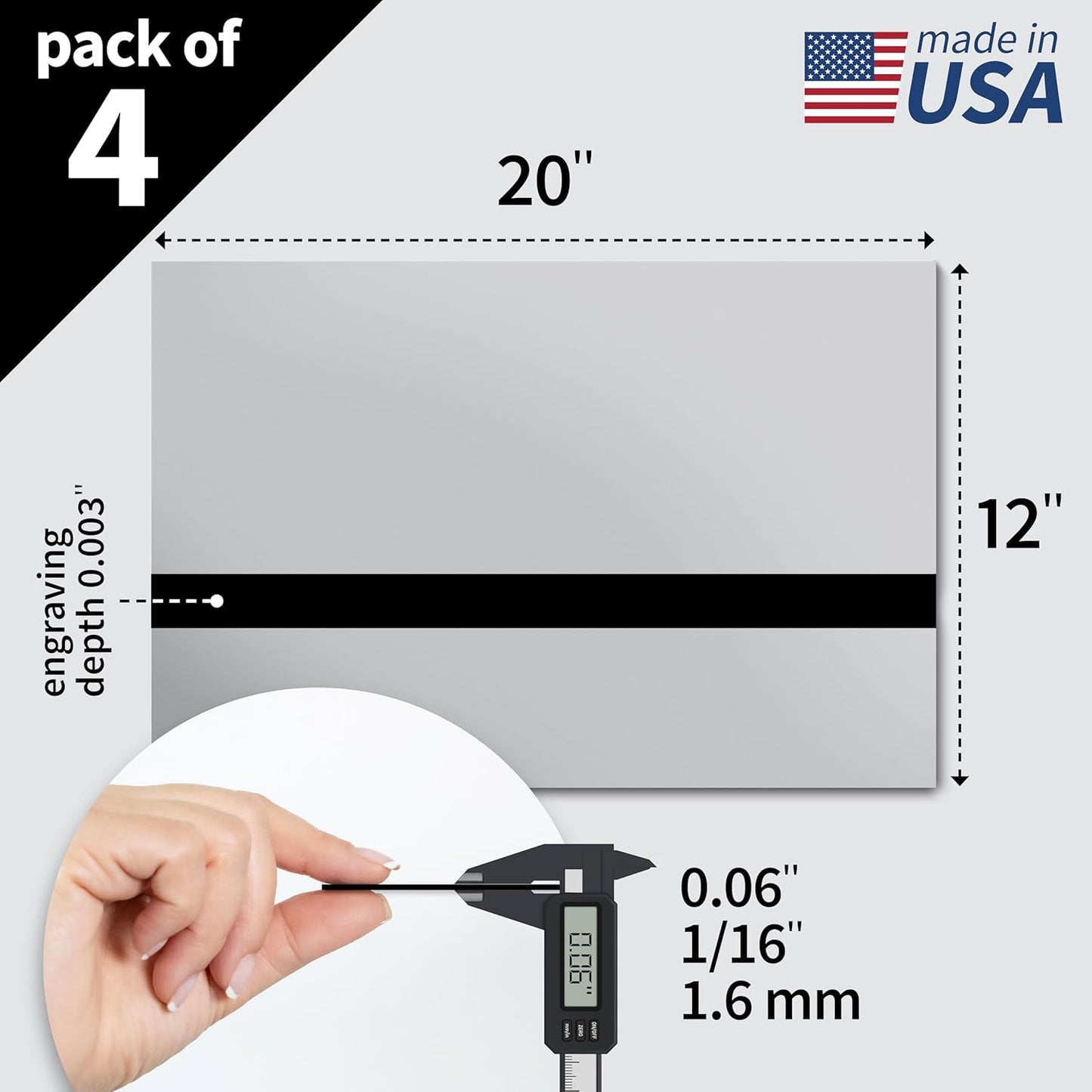 Trotec | Metallic Looking Acrylic Sheet | 12"x20"x1/16, 4 Pcs | Smooth Silver/Black | Metallic Finish - Scratch Resistant for Laser Engraving & Cutting,Printing,Glowforge,Name Plate | USA Made