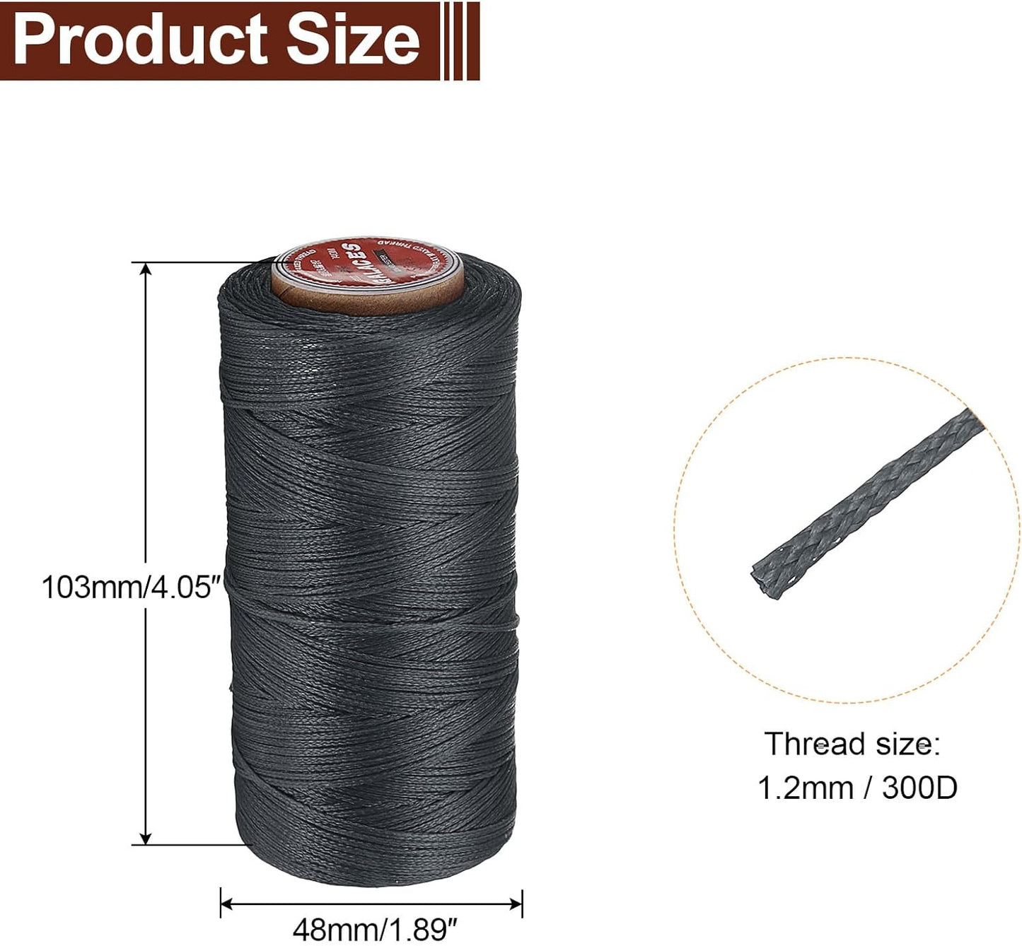 uxcell Flat Leather Sewing Waxed Thread, 140m / 153 Yards Polyester Wax String, 300D Wax Stitching Cord for Leather Crafts, Bookbinding, Bracelets Braided, Dark Gray