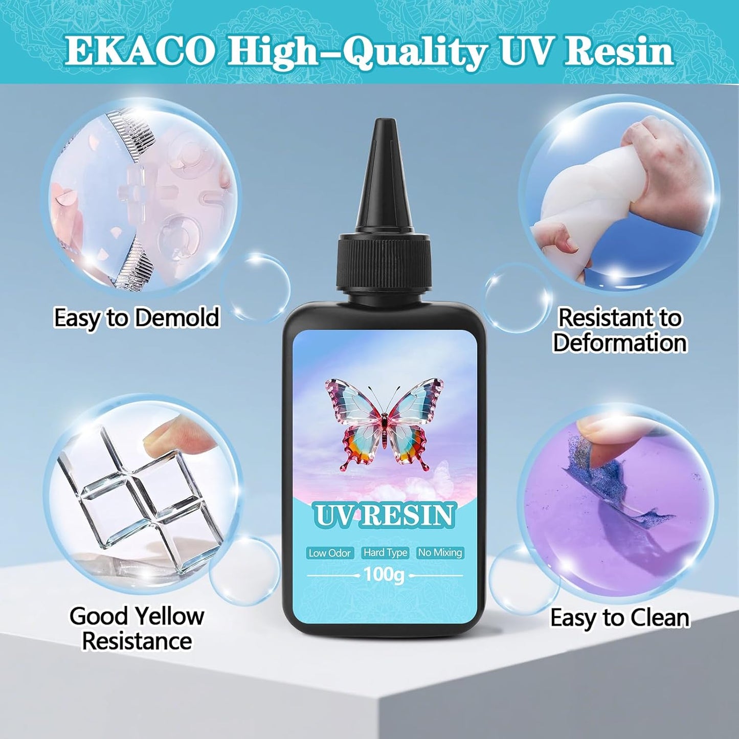 EKACO UV Resin, 400g UV Epoxy Resin Type Fast Curing Premixed Low Odor Super Clear Hard UV Epoxy for DIY Craft Decorations, Beginners Jewelry Making and Resin Art