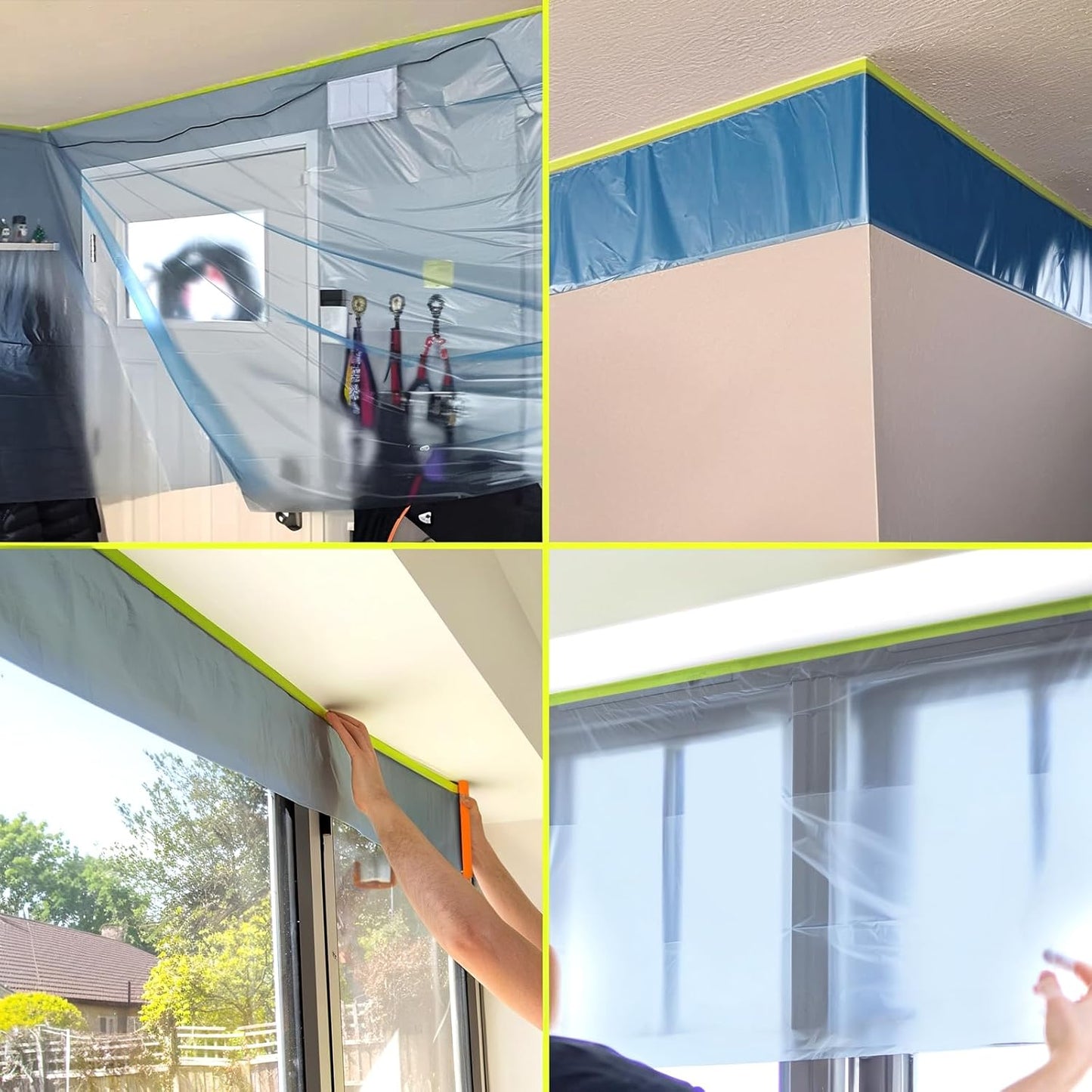 Pre-Taped Masking Film for Painting - 22" x 66' Painters Plastic Sheeting with Automotive Paint Tape and Drape for Covering Cars, Walls, Windows and Furniture Protection (6 Rolls)