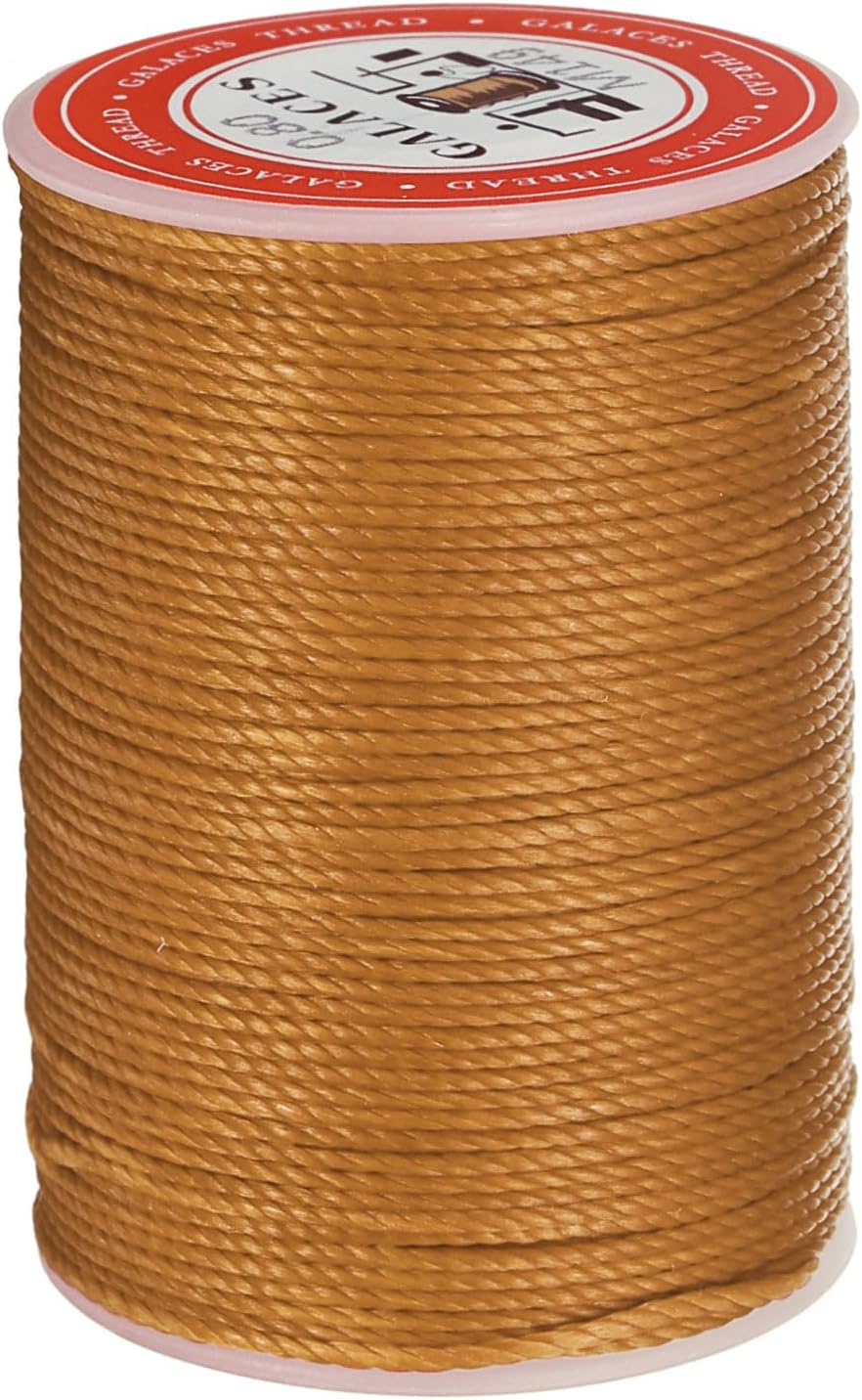 uxcell Round Leather Sewing Waxed Thread, 55m / 60 Yards Wax Polyester String, 0.8mm Waxed Stitching Cord for Leather Crafts, Bookbinding, Bracelets Braided, Golden Brown