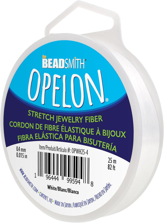 The Beadsmith Opelon Stretch Cord – Elastic Beading Fiber, White, 0.4 mm Diameter, 25 Meters (82 ft) Spool