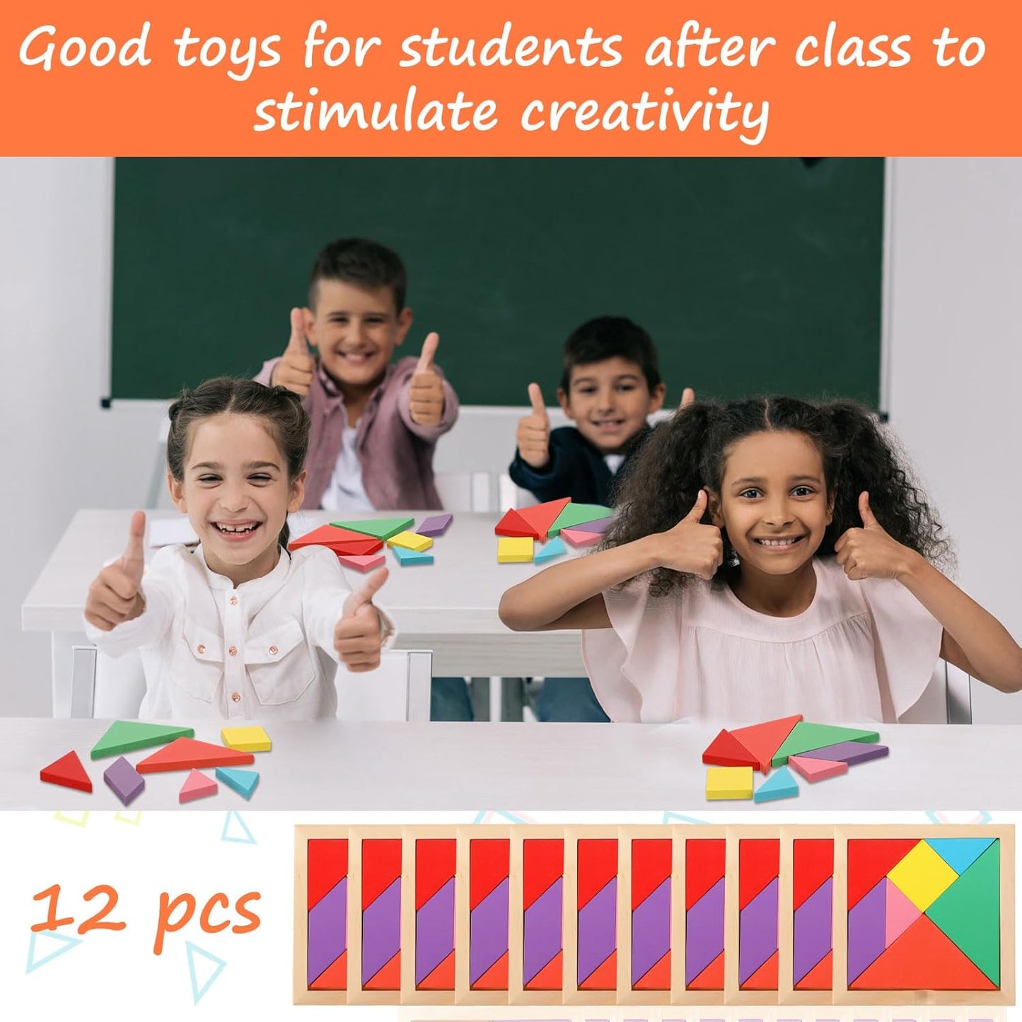 Meooeck 12 Pack Tangrams Wooden Puzzles Tangrams Classroom Set for Kids Shape Puzzles Brain Logic Blocks for Games Educational Gifts for Adults Kids Ages 4-8 8-12(Notch Style)