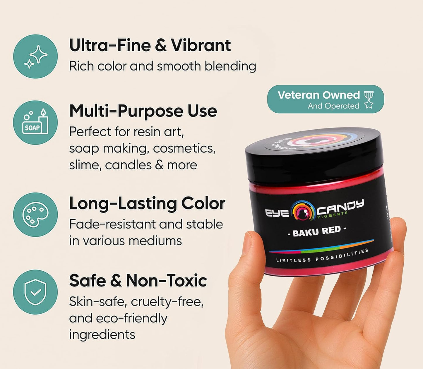 Eye Candy Pigments Premium Red Mica Powder - Baku Red (50gr) - for Epoxy, Resin, Soap, Paint, Woodworking, Acrylic Pouring, Bath Bombs, Fishing Lures - DIY Arts and Crafts Additive