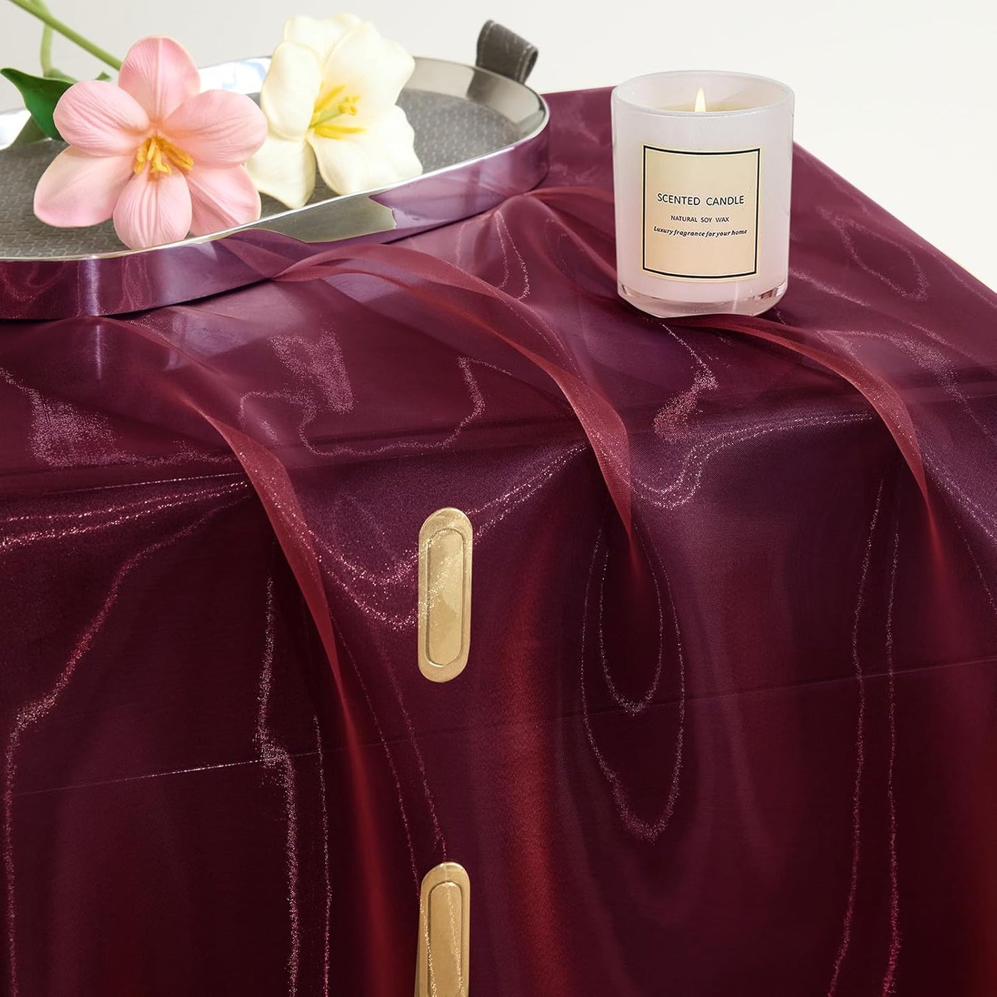 P Pothuiny Sheer Organza Fabric by The Yard, 1 Yard x 60 Inch Wide Bridal Burgundy Organza Tulle Fabric Roll Shiny Gauze Fashion Dress Sewing Craft for Wedding Party Decorations Backdrop