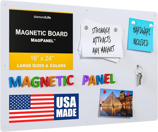 Diamond Life Magnetic Board - Memo & Vision Board for Home, Office, and Classroom - Magnet Board for Kids - Pre-drilled Mounting Screws Included (White 16"x24")