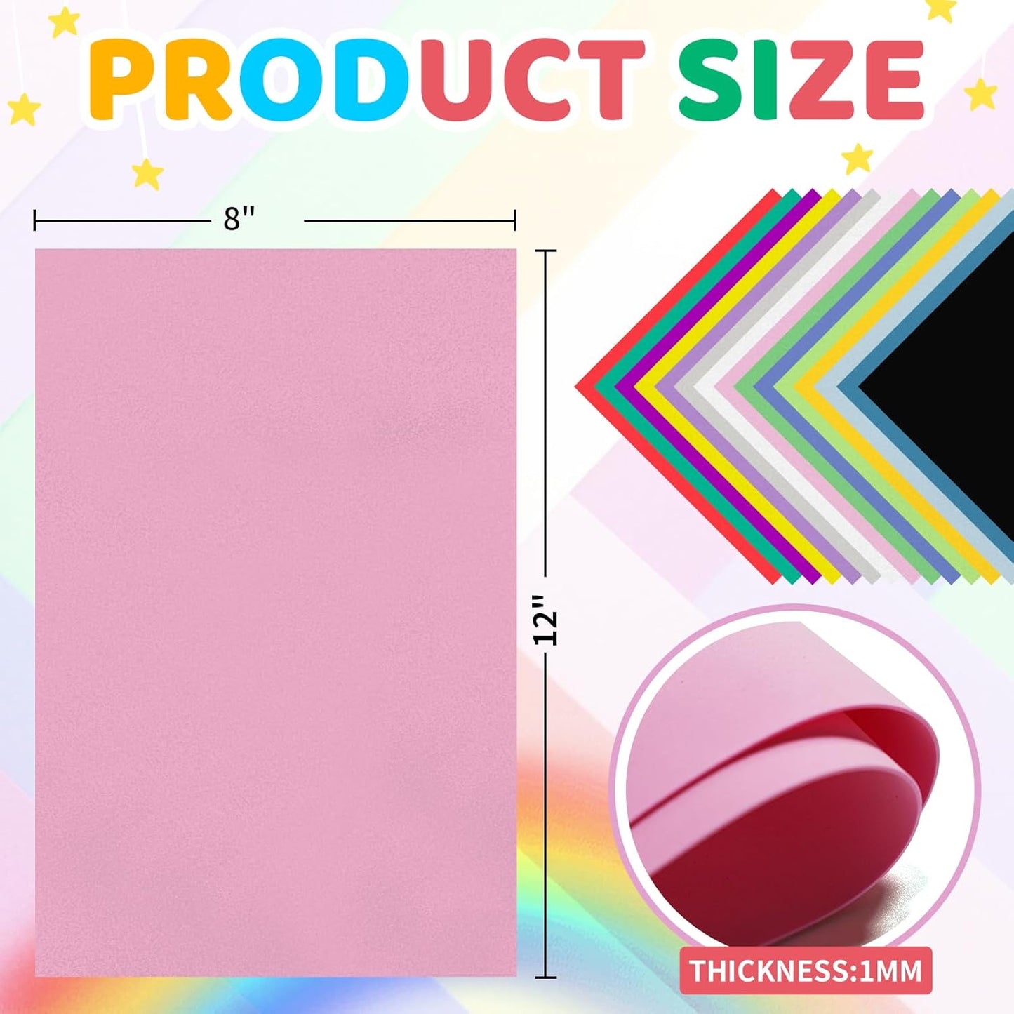 60 Pack EVA Foam Sheets, 12 x 8 Inch, 1mm Thick, Assorted 15 Colors Crafting Sponge Foam Paper for School Scrapbooking and DIY Craft Projects