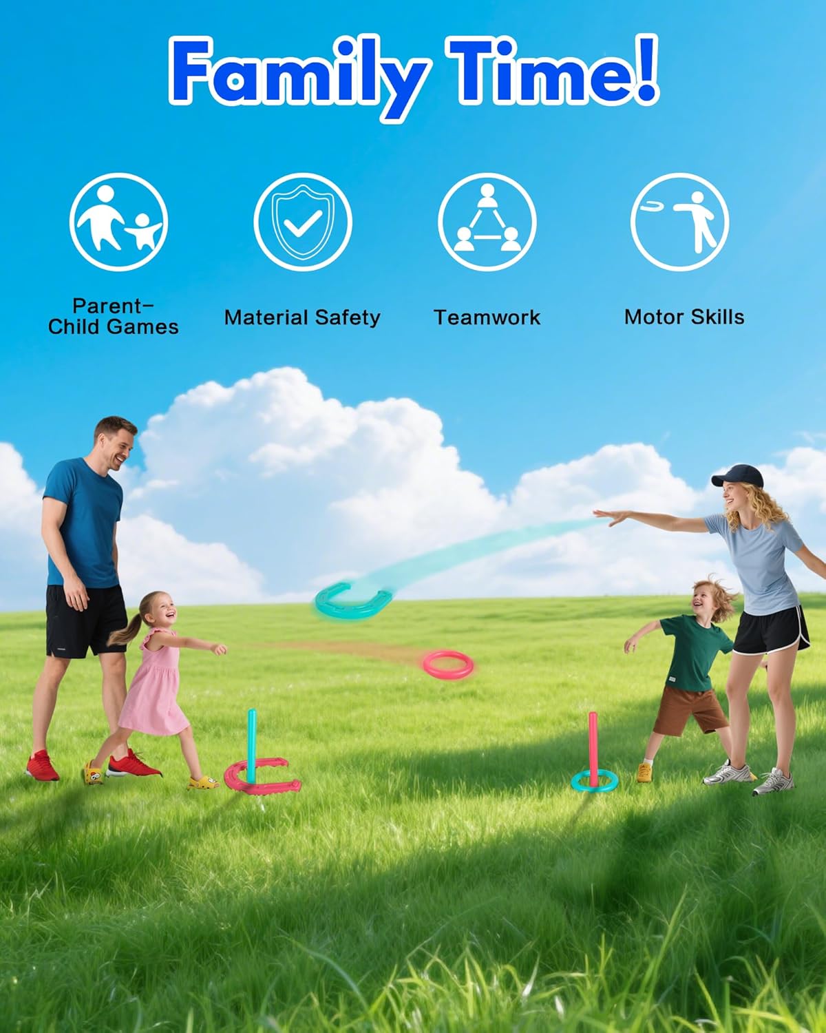 Giant Horseshoe Game Set for Adults and Family – 10" Oversized Lawn Toss Game with Jumbo Horseshoes, Rings, Stakes & Stands – Large Outdoor Yard Game for Backyard, Beach, Camping, Party Fun