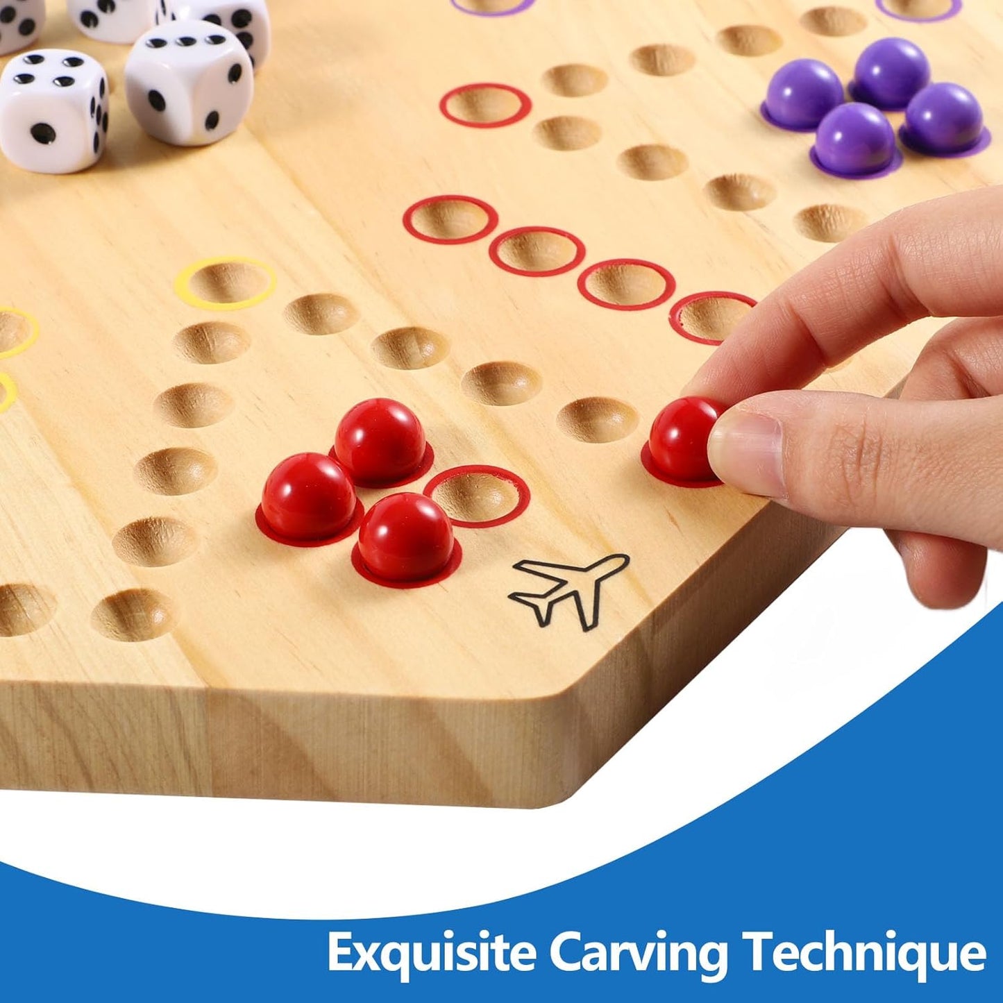 Original Marble Game Wahoo Board Game Double Sided Painted Wooden Fast Track Board Game for Family Friends and Party 6 and 4 Players 6 Colors 24 Marbles 6 Dice