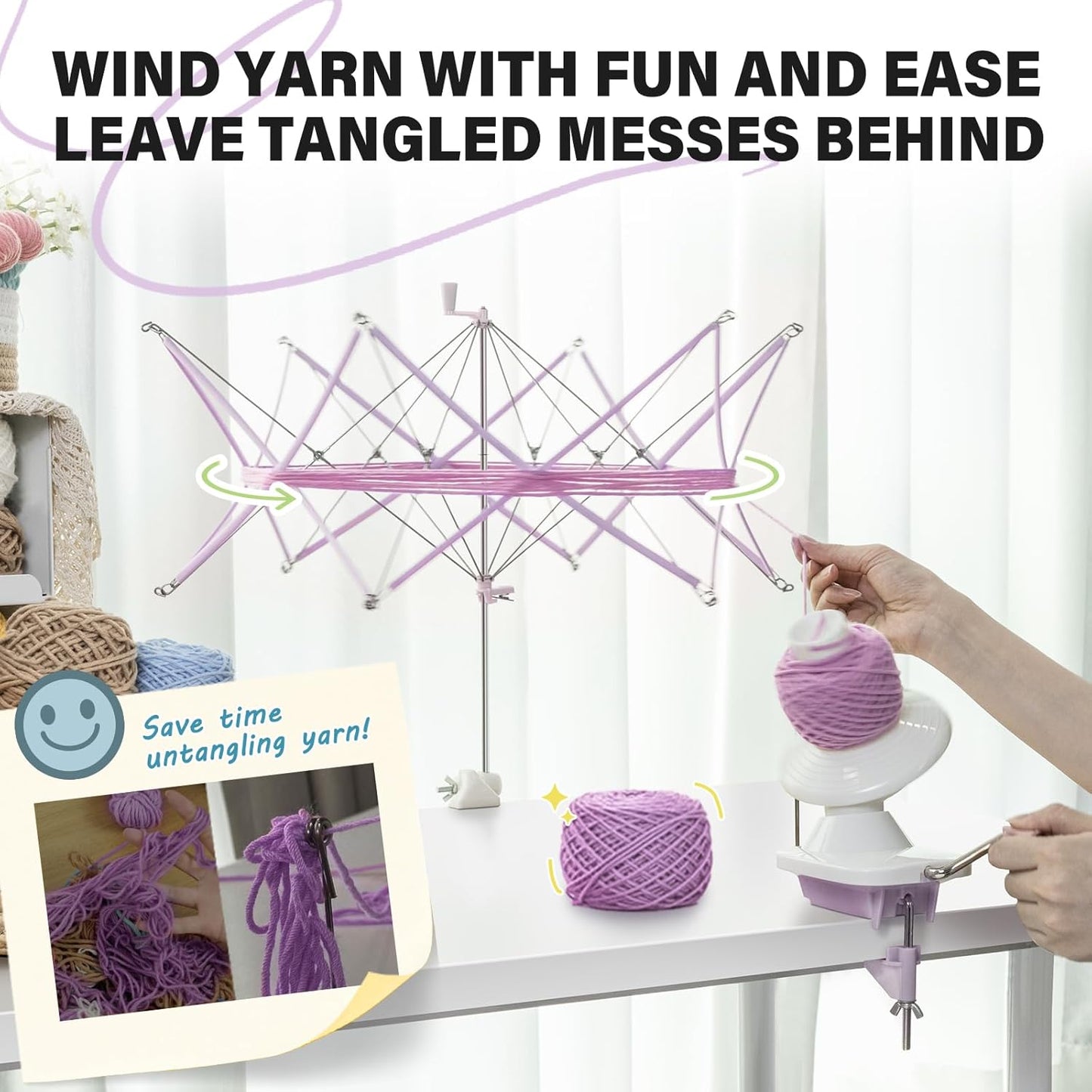 INMAKER Yarn Winder and Swift, Ball Winder and Swift Combo for Crocheting & Knitting, Quick Install Yarn Spinner, Essential Tool for Crafting Enthusiasts