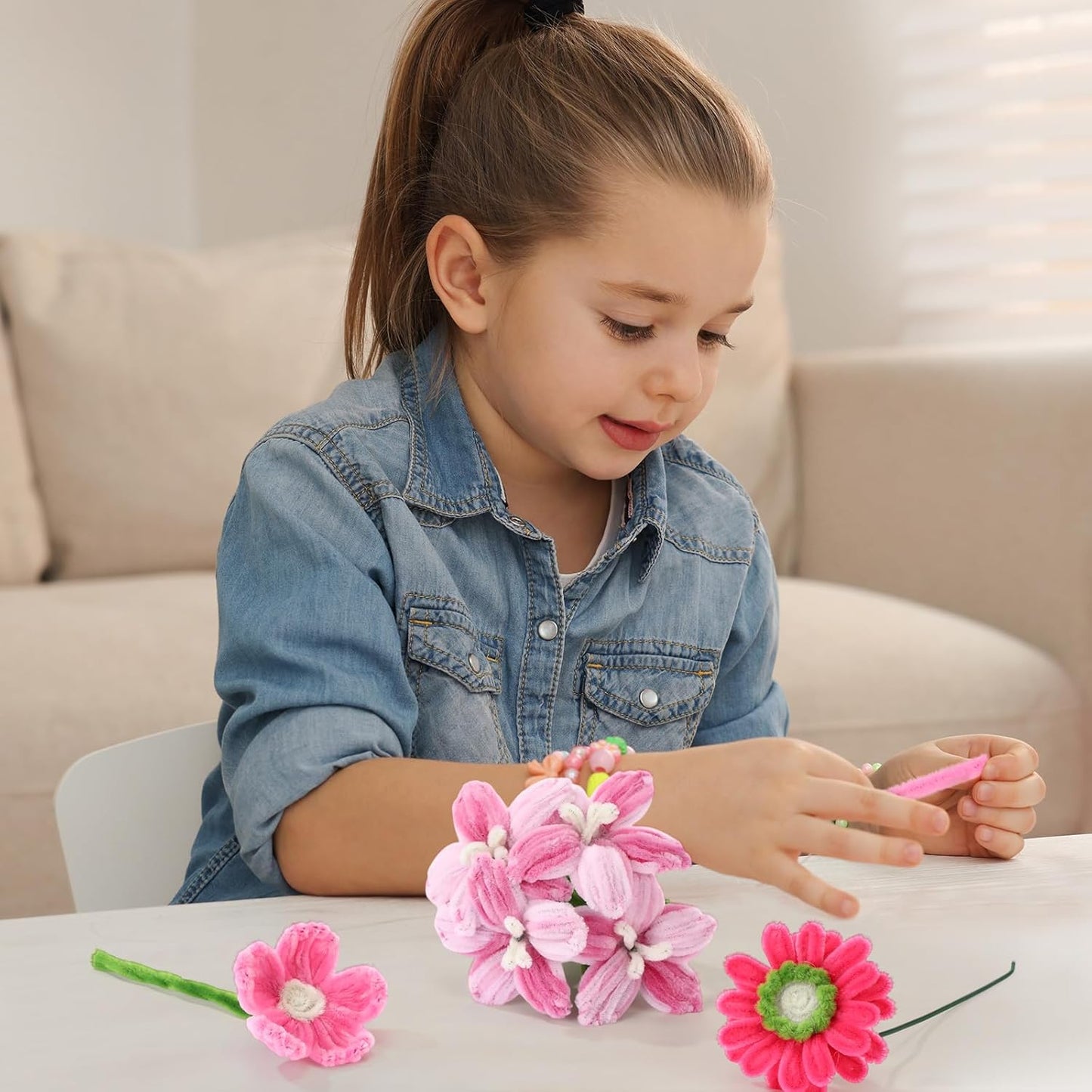 DaisyInner 700 Pcs Halloween Fall Pipe Cleaners Craft Bulk Pastel Chenille Stems Flower DIY Gradient Colored Fluffy for School Classroom Thanksgiving Christmas Party Supplies(Pink Theme)