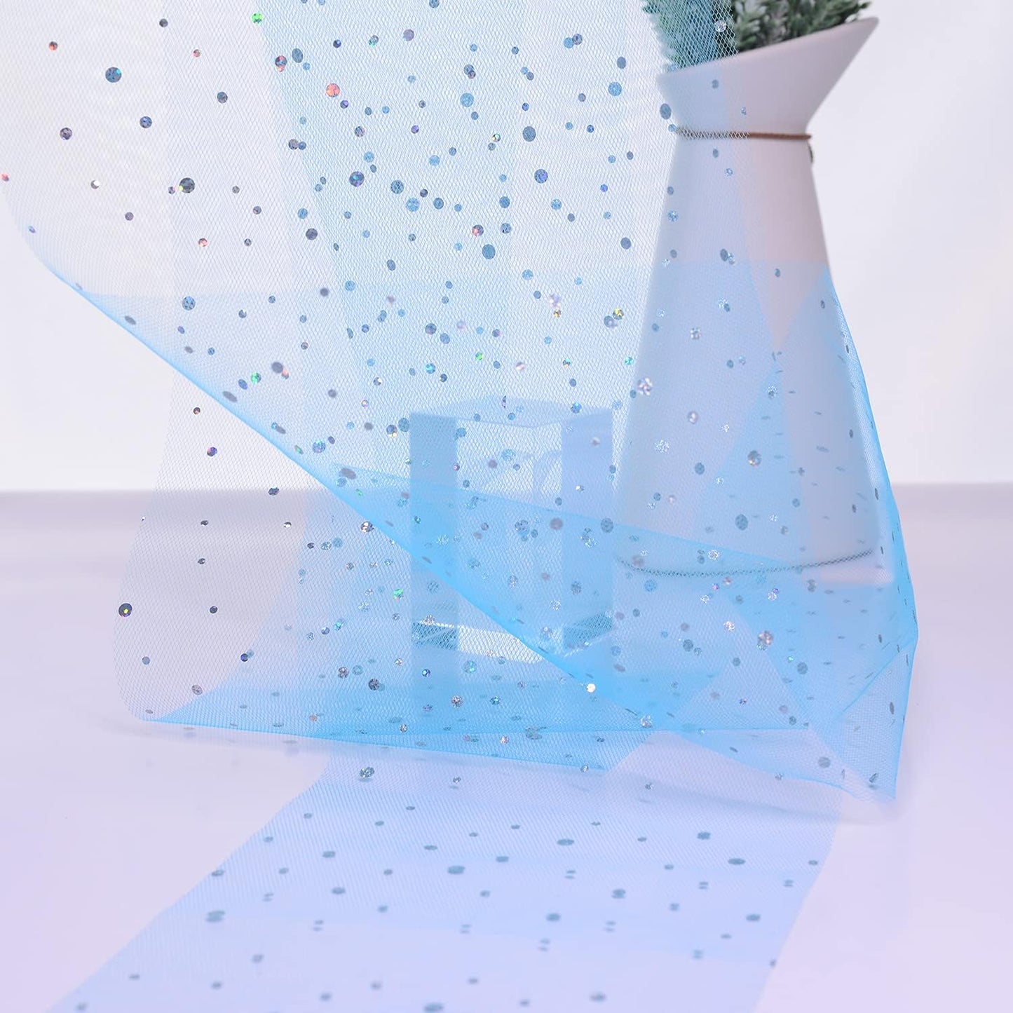 Glitter Tulle Rolls, 6” by 50 Yards (150FT) Netting Fabric Tulle for Tutu Skirts Sewing Birthday Wedding Party Decoration (Peacock Blue)