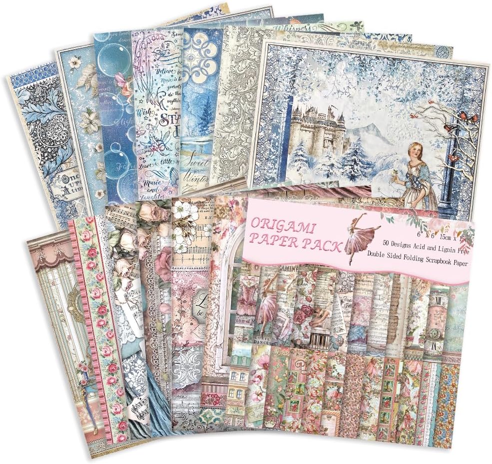 Origami Paper Kit 50 Sheets 70GSM 6 Inch Square Double Sided Color 50 Vivid Japanese Washi Chiyo Colors for Hand Crafts Origami Paper Arts Creativity.Flower Fairy