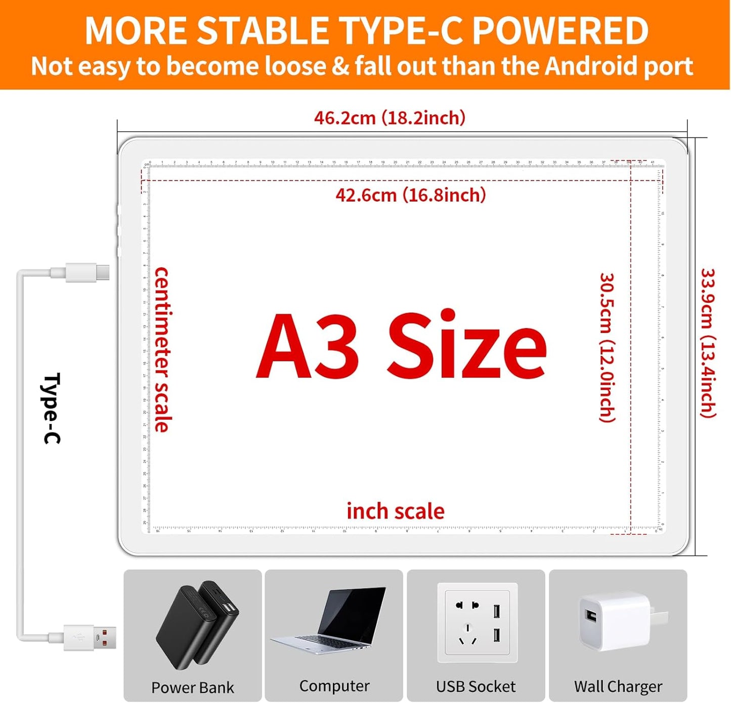 Elice Magnetic A3 Light Board for Diamond Painting, Ultra-Thin Tracing LED Light Box with Side Buttons, Super Bright Diamond Art Light Pad, Light Table for Drawing, Sketching, Weeding Vinyl - White