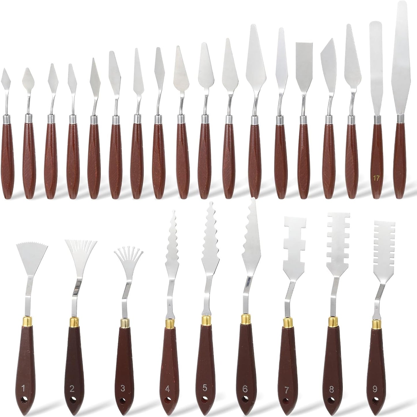 27 Piece Palette Knife Set, Stainless Steel Spatula Art Spatula Pallet Knife Painting Knives with Wood Handle Oil Painting Accessories for Oil, Acrylic Paint Various Color Mixing Tools