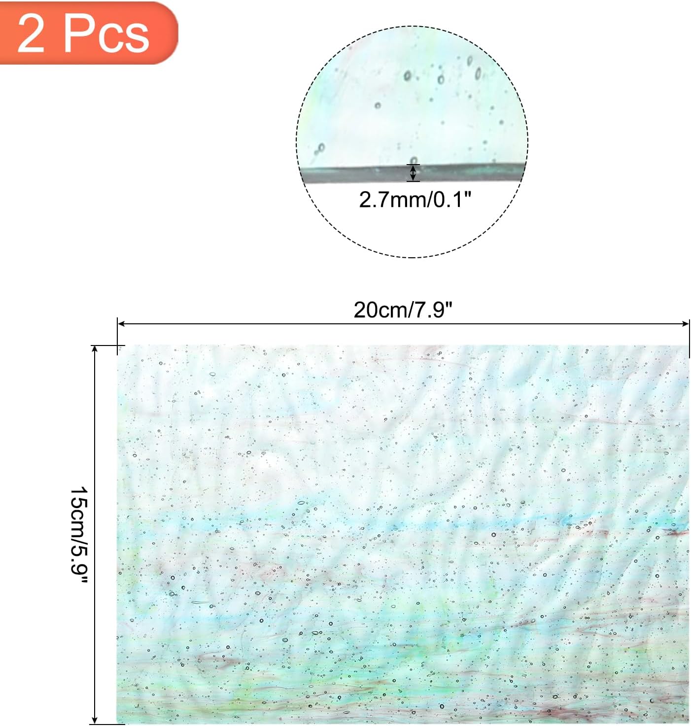 MECCANIXITY 2 Pcs Stained Glass Sheet Mosaic Tile 7.9 Inch x 5.9 Inch Cyan Stained Glass Sheets for Crafts DIY Art Project