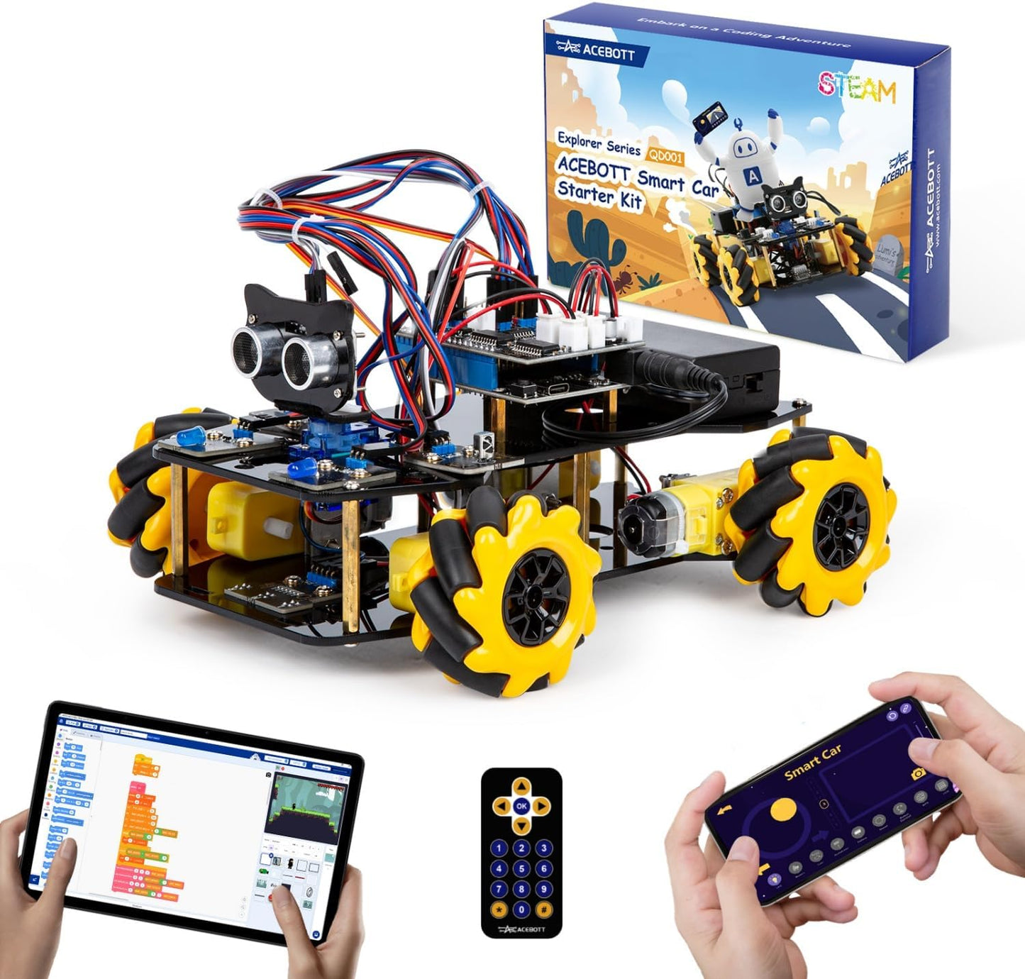 ACEBOTT Robot Kit, Robotics for Kids Ages 8-12 12-16, STEM Toys for Boys with Remote & App Control, Arduino & Scratch Compatible, Science Kits for Kids Age 8-12 12-16, Gift for Boys & Girls(Yellow)