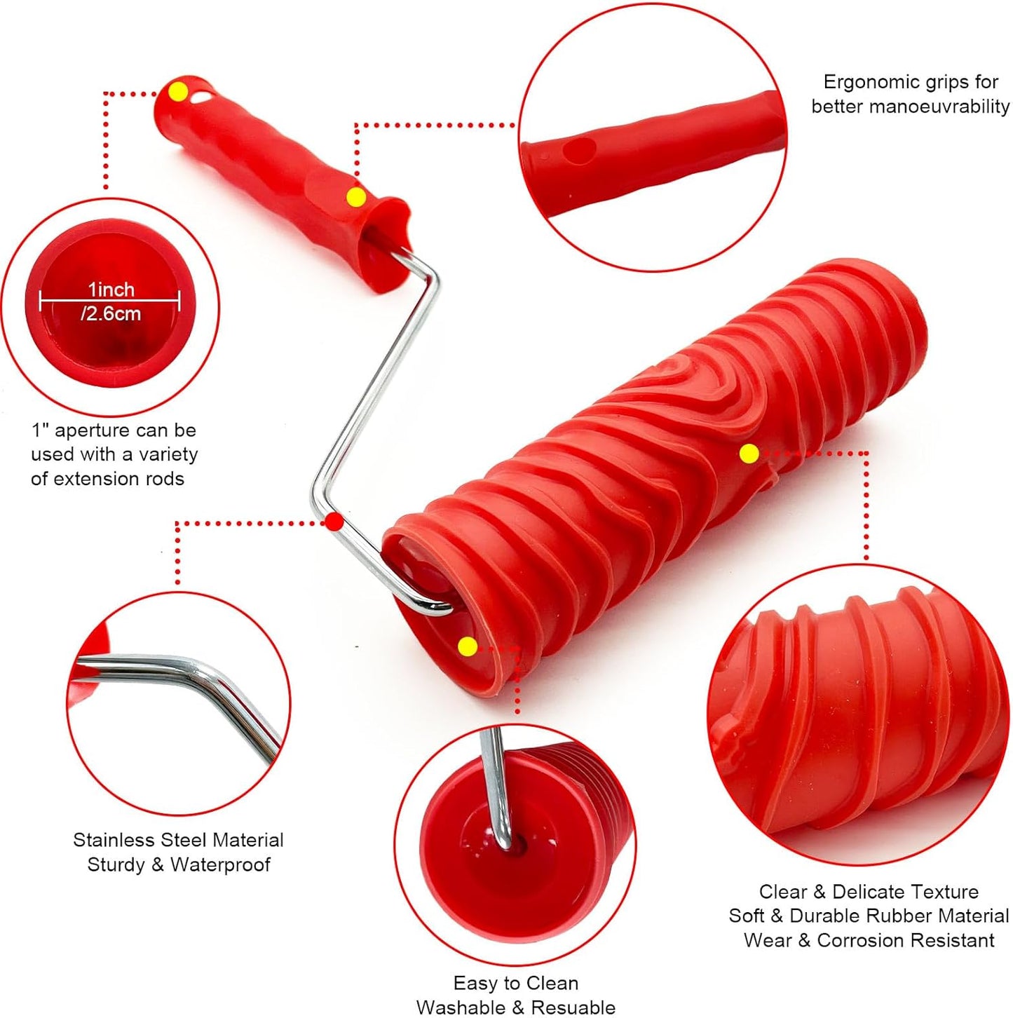 4-Pack Wood Grain Tool, Wood Graining Roller Painting Tool with Handle, Rubber Empaistic Wood Texture Painting Tool Set for DIY Wall Room Art Paint Decoration