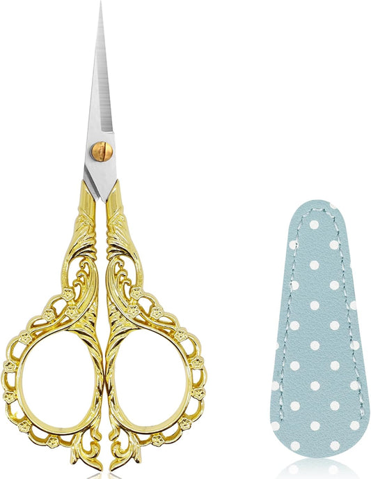 BIHRTC DIY Tools Dressmaker Small Shears with Artificial Leather Cover Stainless Steel Sharp Straight Tip Scissors Small Shears for Craft Home Sewing Supplies Cross Stitch Needlework DIY