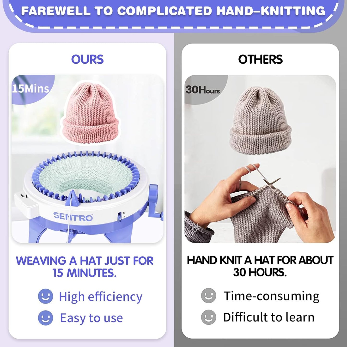 Knitting Machine,SENTRO 48 Needles Knitting Machines with Row Counter, Smart Weaving Round Loom,Double Knit Loom Machine Kit,DIY Knit Scarf Hat Sock