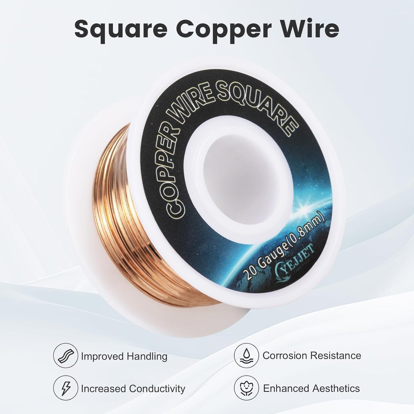 20 AWG Square Copper Wire - 0.8x0.8mm Thin Craft Wire, 30ft - Fine Jewelry, Wire Crochet, and Micro Electronics