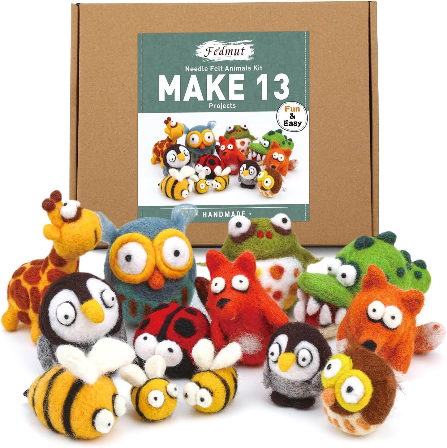 Fedmut Needle Felting Kit - 13Pcs Needle Felting Kit for Beginners with Wool Roving, Felting Pad, Felting Needles for Starters DIY Craft Animal Home Deco Birthday Gift