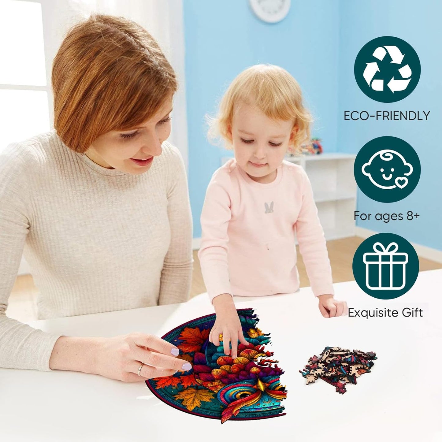 Wooden Puzzles for Adults, Colorful Owl Puzzles 200 Pieces, Unique Shaped Jigsaw Puzzles for Adults and Kids, Birthday Gifts Fun Challenge Family Game 11.2'' x 11.2''