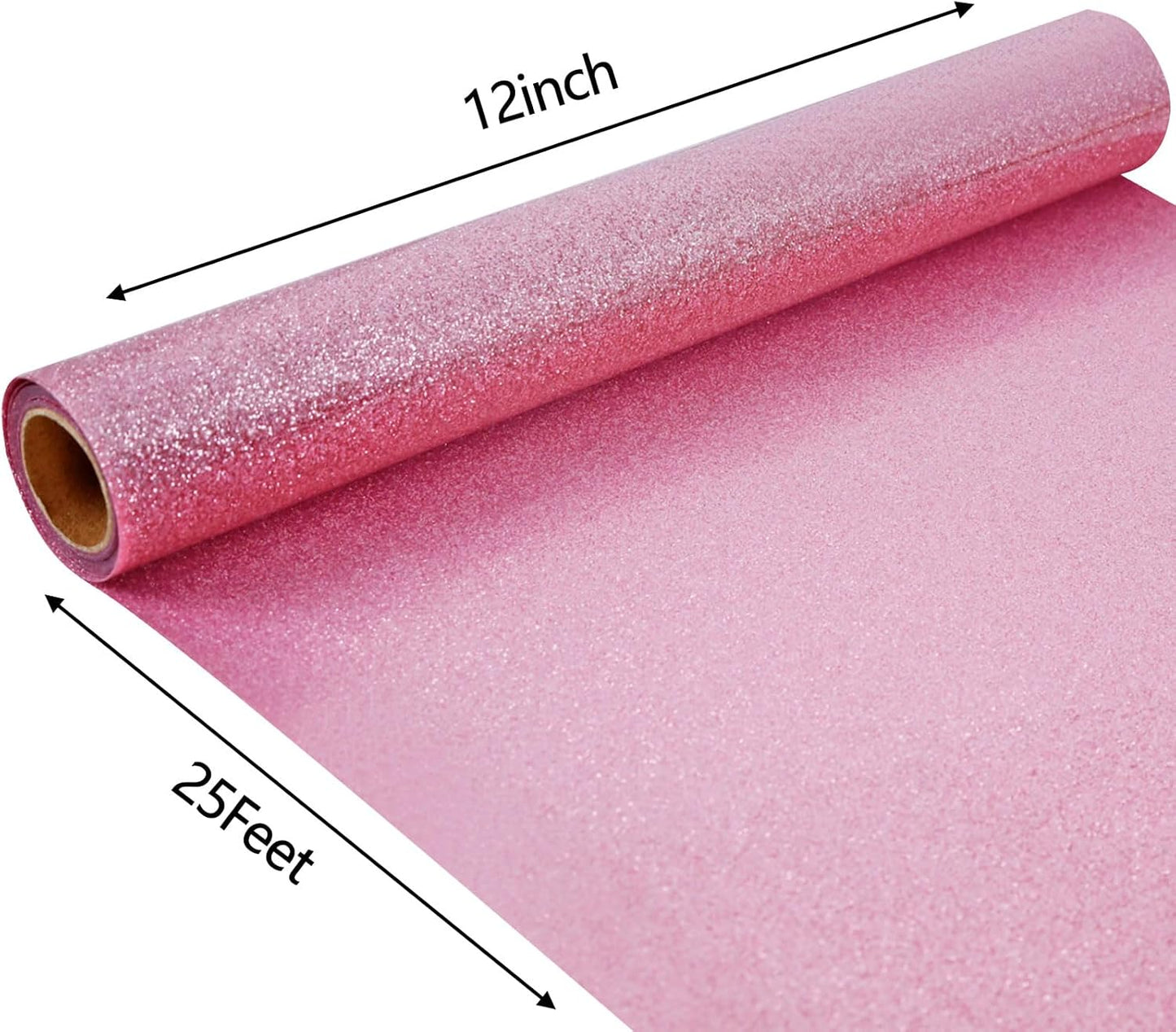 FUNKAKA Glitter Pink HTV Heat Transfer Vinyl Rolls, 12" x 25ft PU Iron on Vinyl for T-Shirt Pink Glitter HTV Vinyl for All Cutter Machines Easy to Cut & Weed for Heat Vinyl Design