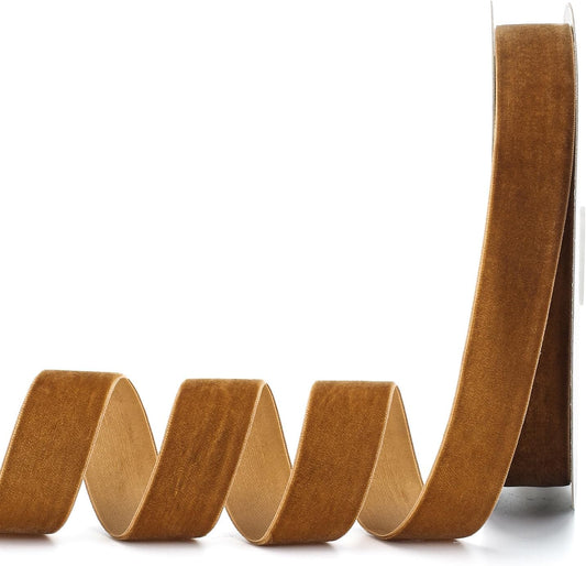 Brown Velvet Ribbon,1" W x 20Yd Single Face,Great for Gift Wrapping,Hair Bows,Handmade Craft and Christmas,Wedding Decoration (1" Brown)