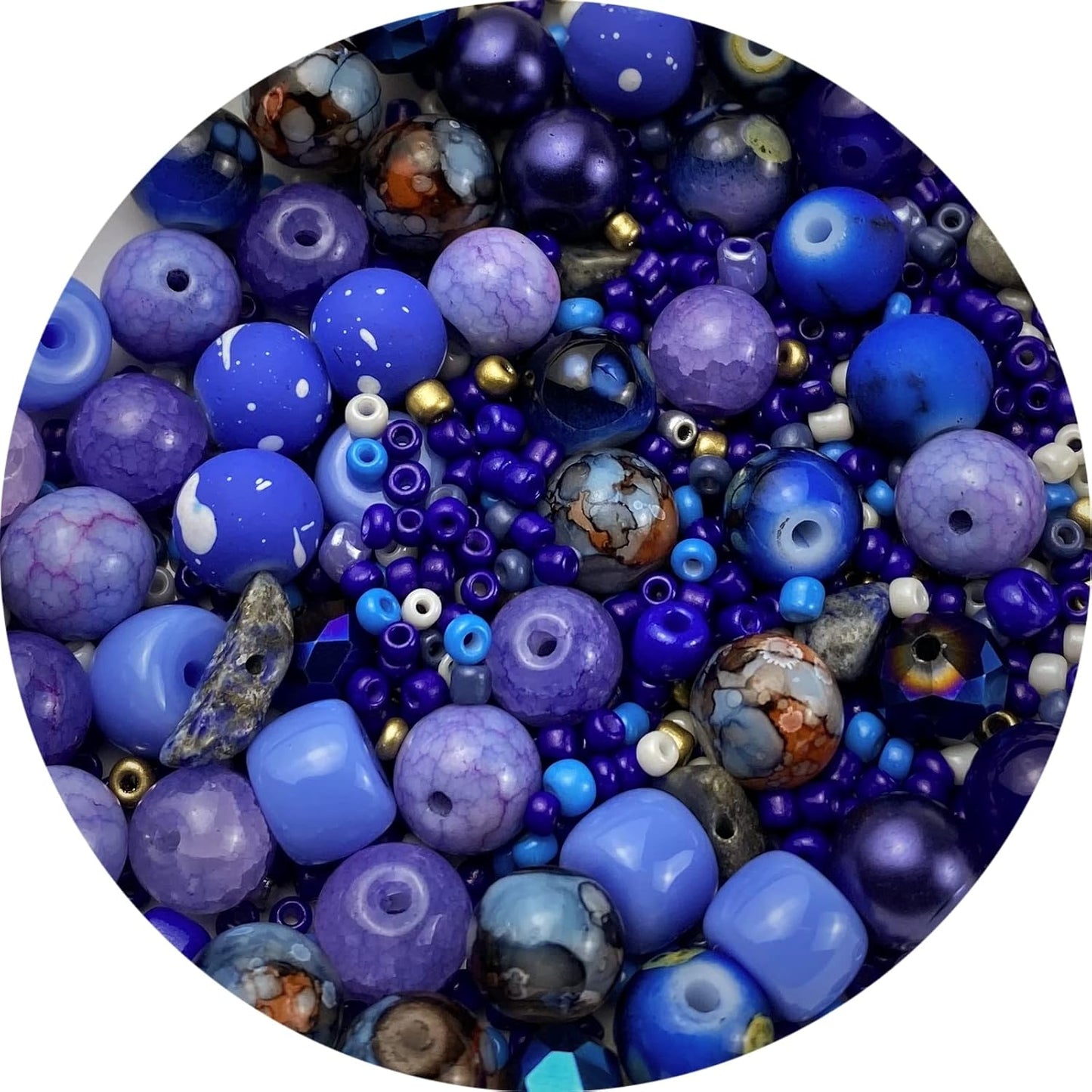 Assorted Glass Resin Beads Multi Size Colors Smooth Cracked Gravel Millet Spacer Beads for Bracelets Necklace Earring DIY Jewelry Making Craft (Deep Blue Series)