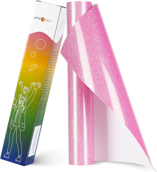 HTVRONT Glitter HTV Vinyl Roll - 10" x 8ft Neon Pink Glitter Heat Transfer Vinyl for T Shirts, Glitter Iron on Vinyl for All Cutting Machine (Neon Pink Glitter)