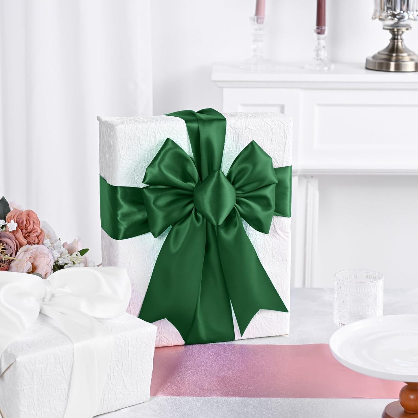 Forest Green Satin Ribbon 3 Inch X 15 Yards Solid Color Double Faced Ribbons Perfect for Crafts Wedding Decor Bow Making Arts Sewing and More