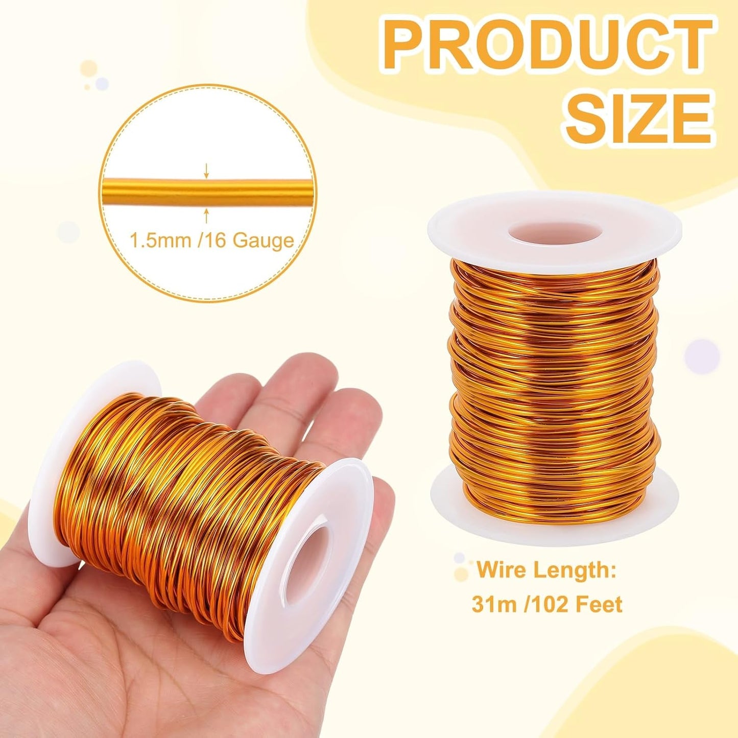 uxcell 16 Gauge / 1.5mm Anodized Aluminum Wire for Jewelry Craft Making, 102 Feet Bendable Flexible Wire for DIY Home Decor Gardening Sculpture, Gold