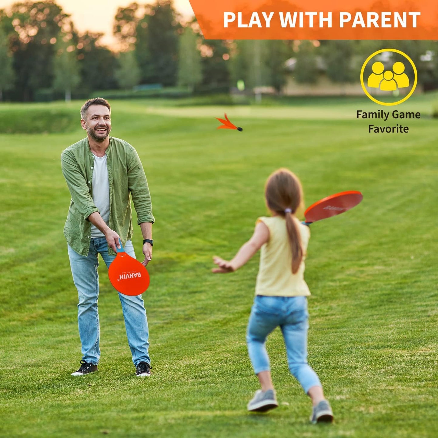 Banvih Badminton Set 4 Rackets, Paddle Ball Outdoor Games Christmas Stocking Stuffers for Kids Teens Adults and Family, Sports Beach Toys - for Yard, Lawn, Camping Games Essentials