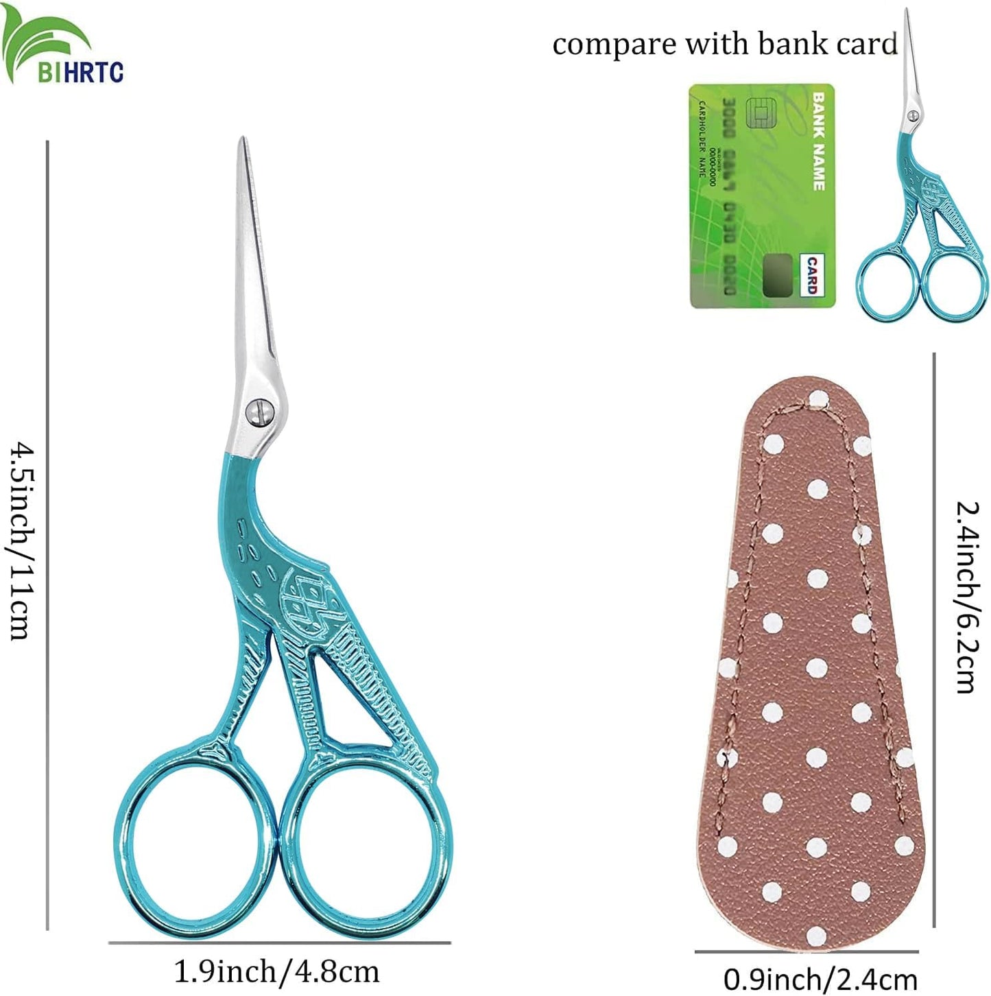 BIHRTC 4.5Inch Small Craft Scissor Stainless Steel Sharp Tip Scissors with Leather Protect Cover Knitting Scissors for Embroidery Craft Needle Work Art Work Handcraft Threading