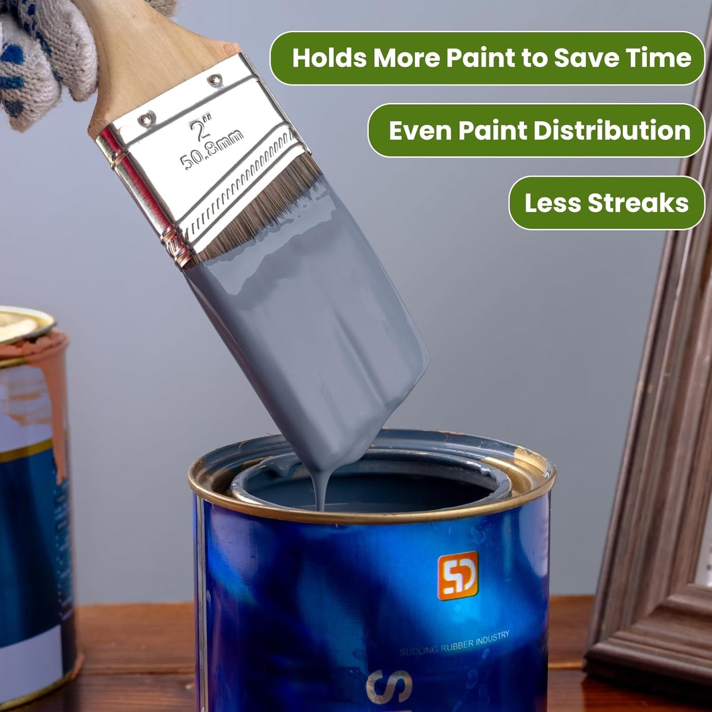 Paint Brushes, 2 Inch, Angled Brushes with Short Handle, 3 Pack, Shortcut Paintbrush for Paints and Stains, Small Paint Brushes for Walls, Furniture, Cabinets and Home Improvement