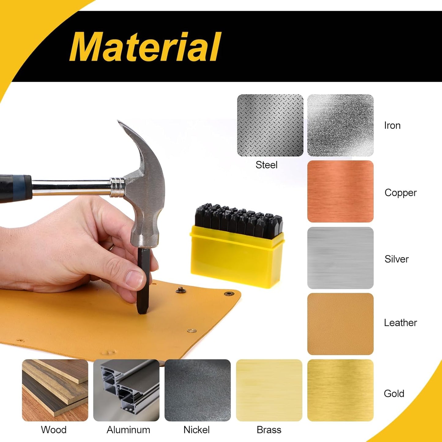 WorkBless 1/2-Inch Metal Stamping Kit, 36 Pack Steel Letter Stamp Set with 2 Punch Tools, Includes A-Z Alphabet, Number 0-8, & Symbol, for Metal, Wood, Leather, and Plastic Crafting