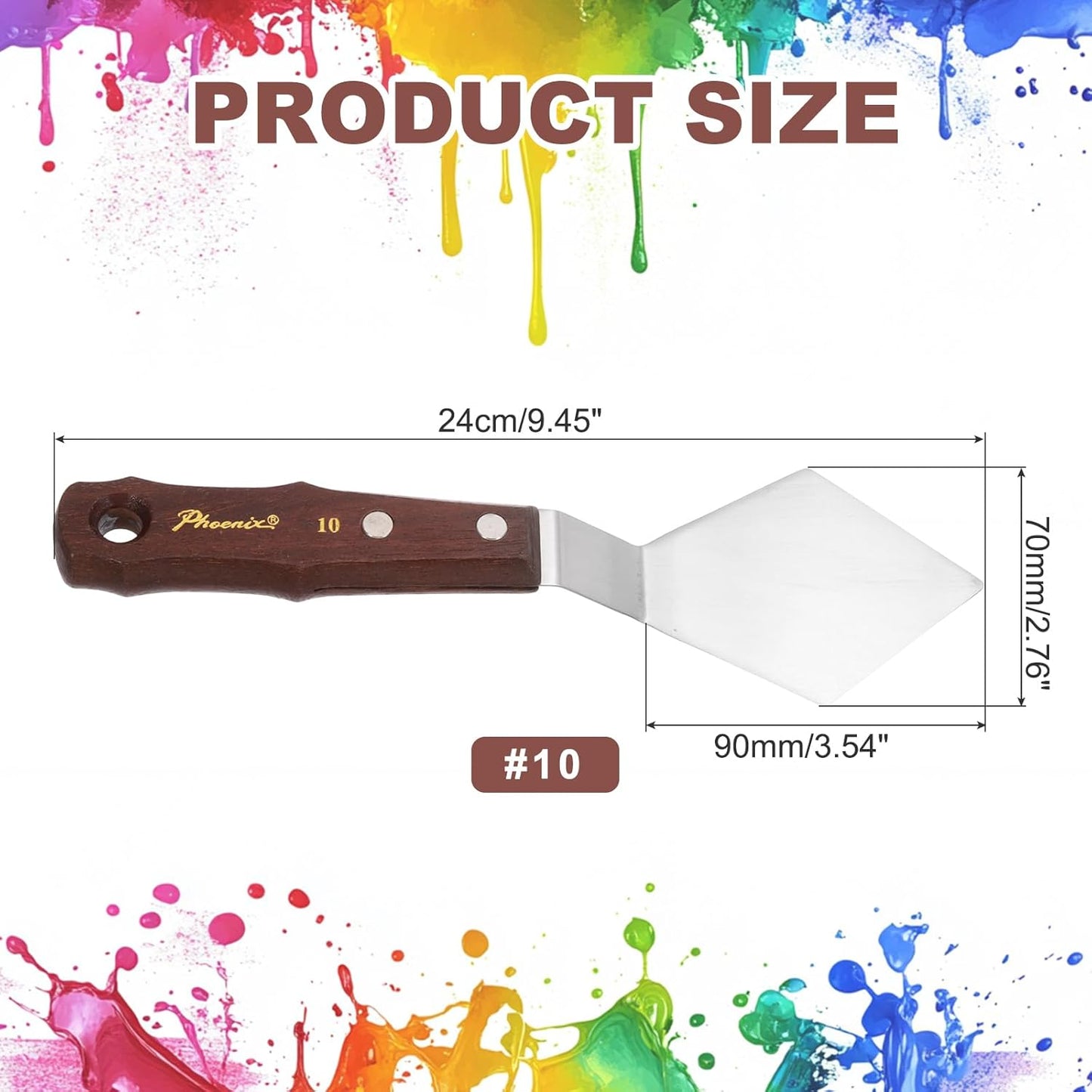 MECCANIXITY Pack of 1 Large Palette Knife No.10, 9.4" Long Palette Knives with Stainless Steel Flexible Spatula Pallet Knife and Wood Handle for Scraping, Mixing, Oil Acrylic Painting Canvas