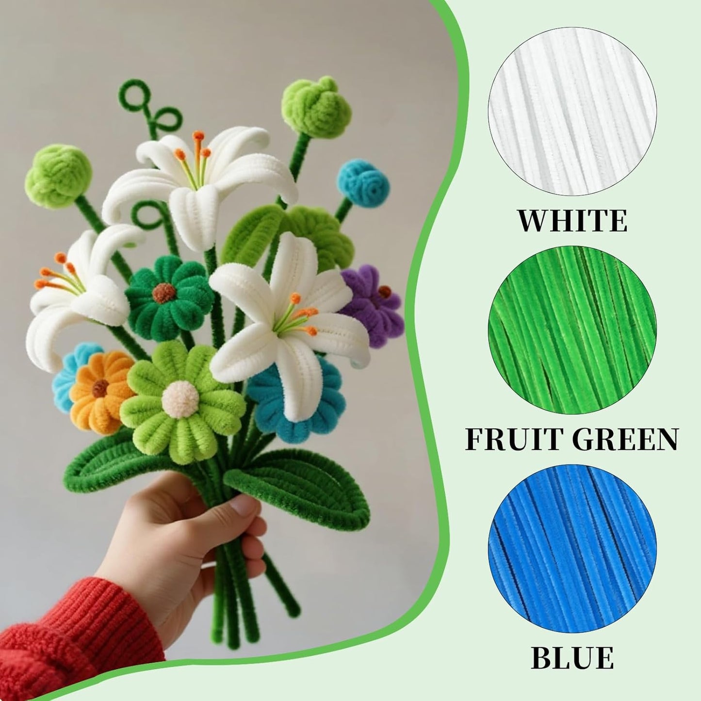 Fruit Green Pipe Cleaners Craft,Creative Craft Pipe Cleaners for Flower Making,Chenille Stems Crafting Pipe Cleaners Artificial Flowers,Craft Supplies for Home Festivals DIY,Christmas Decoration