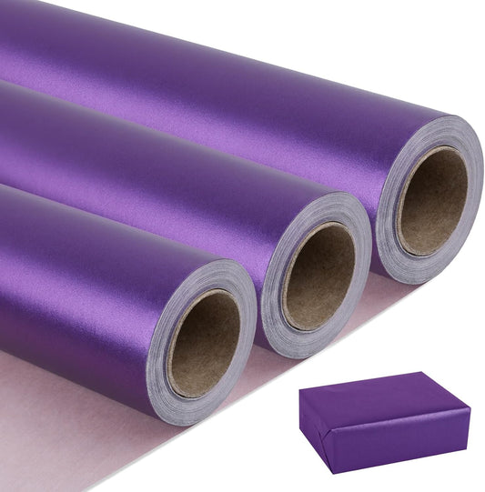 NESCCI Deep Purple Matte Wrapping Paper,Solid Color Pearly-Lustre Paper-3 Roll,17 Inches X 32.8 Feet Per roll.Gift Wrapping Paper,Perfect for Wedding,Valentine's Day,Birthday, Christmas,Baby Shower