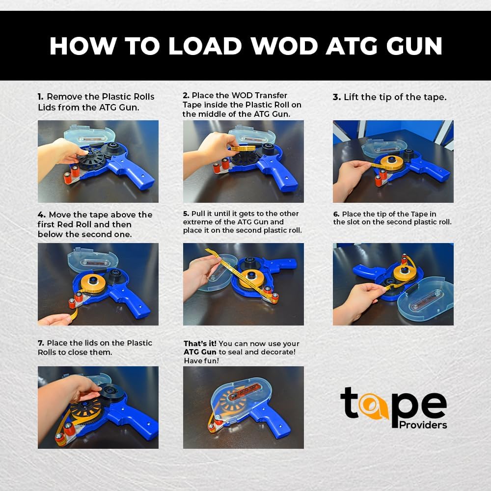 WOD RWATGD Tape Dispenser Gun for Transfer Tape, Adhesive Applicator: Dispenses 1/4 in., 3/8 in., 1/2 in., and 3/4 in. Wide on 1 in. Core