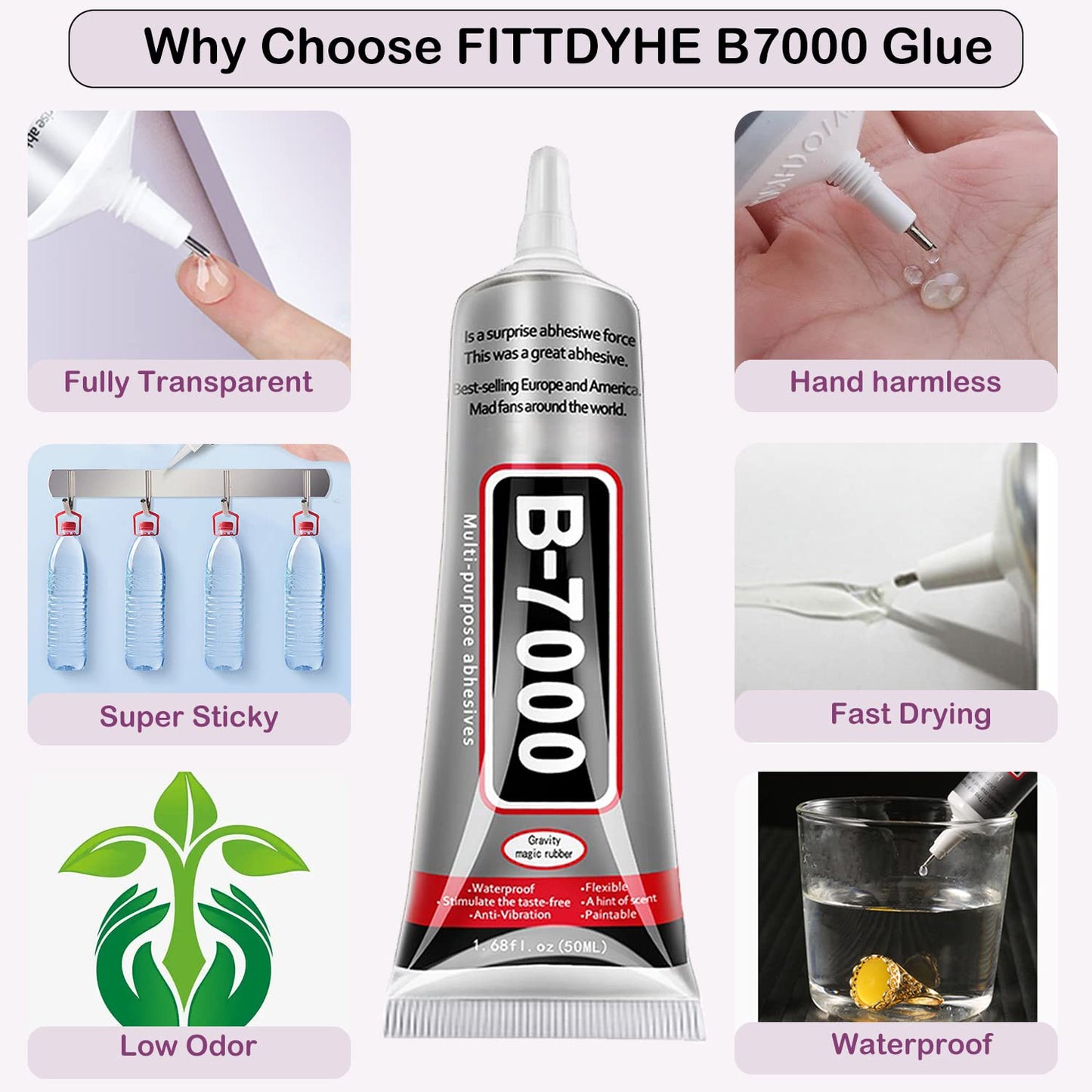 B7000 Jewelry Glue for Jewelry Making, FITTDYHE 3PCS 50ML/1.69 fl oz Clear B-7000 Glue Rhinestone, Multipurpose Super Adhesive for Phone Repair Nail Art Wood Glass Charms