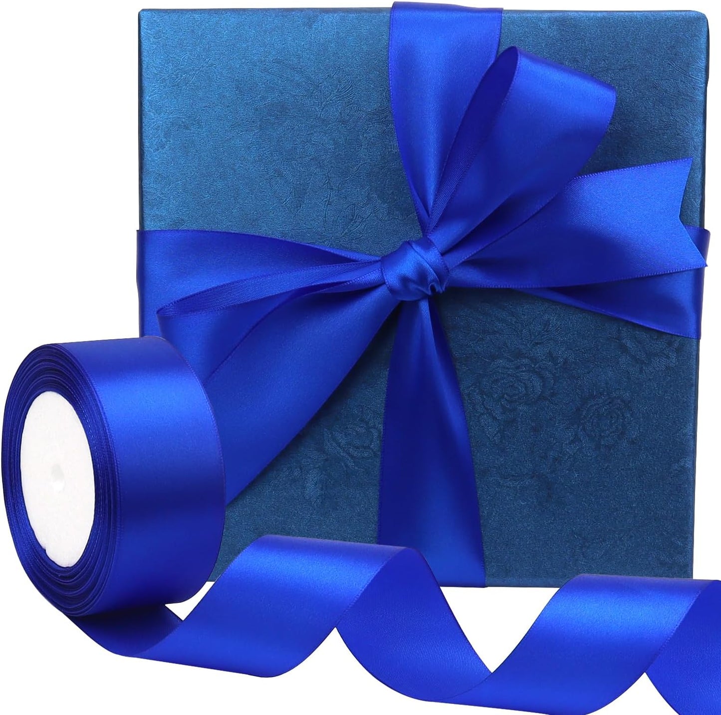 Blue Solid Satin Ribbon 1-1/2 Inch 25 Yards Solid Polyester Fabric Ribbon for Gift Wrapping Wedding Christmas Baby Shower Birthday Party Decoration Handmade Immortal Flower Craft