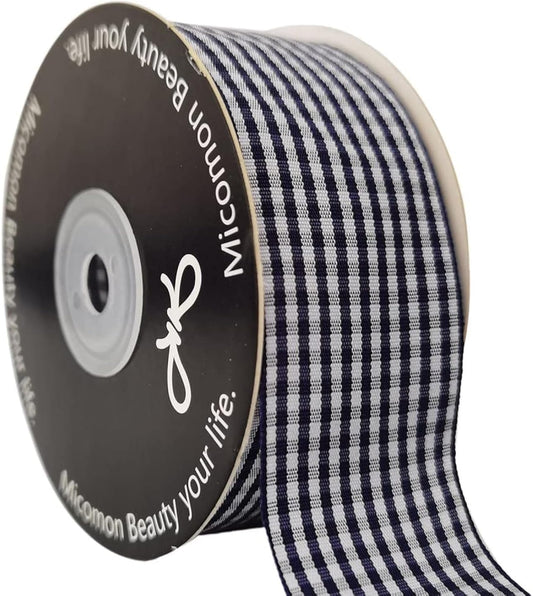 1.5 Inch Blue and White Woven Edge 100% Polyester Gingham Ribbon 25 Yards Each Roll (1-1/2", Blue)