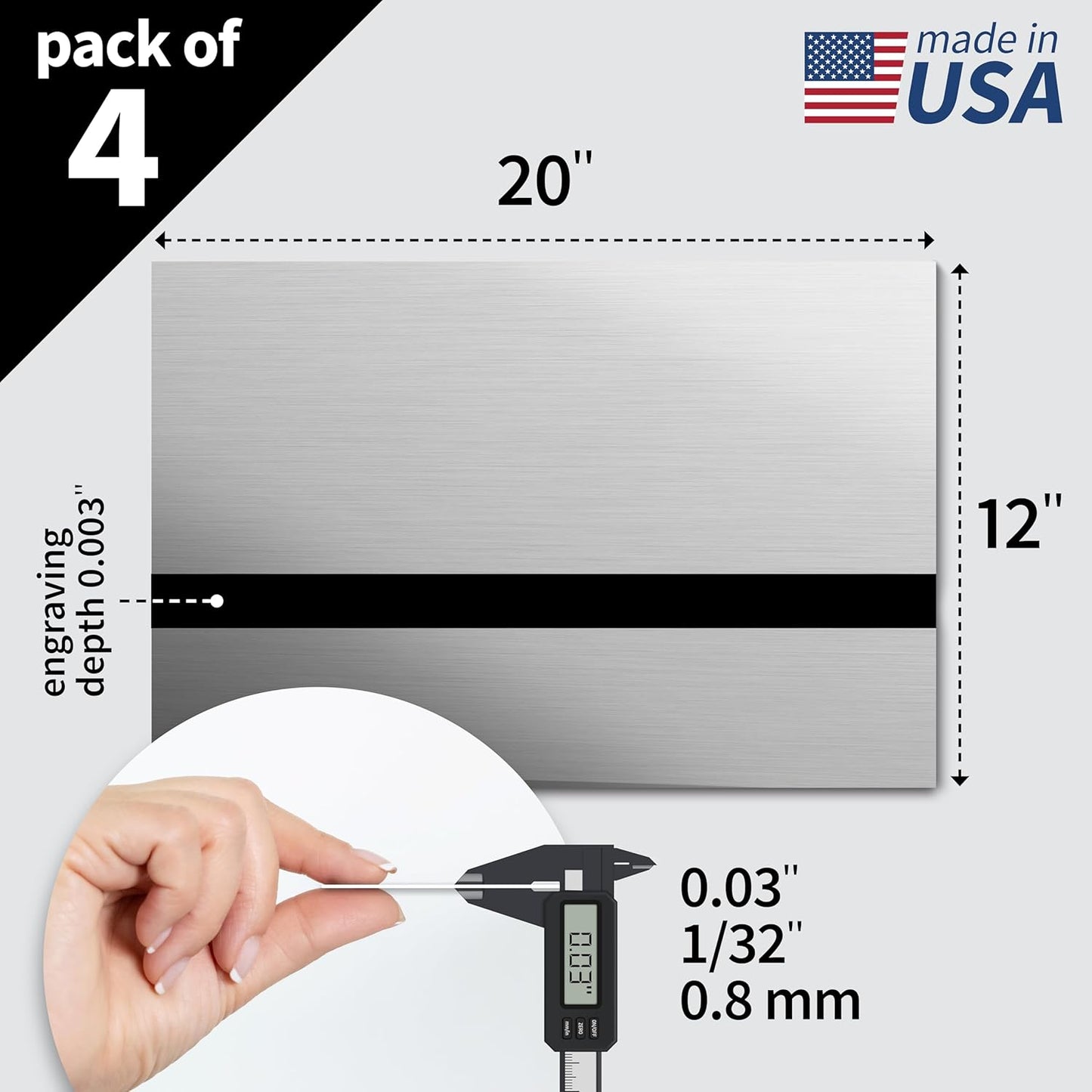 Trotec | Metallic Looking Acrylic Sheet | 12"x20"x1/32, 4 Pcs | Brushed Aluminum/Black | Metallic Finish - Scratch Resistant for Laser Engraving & Cutting,Printing,Glowforge,Name Plate | USA Made