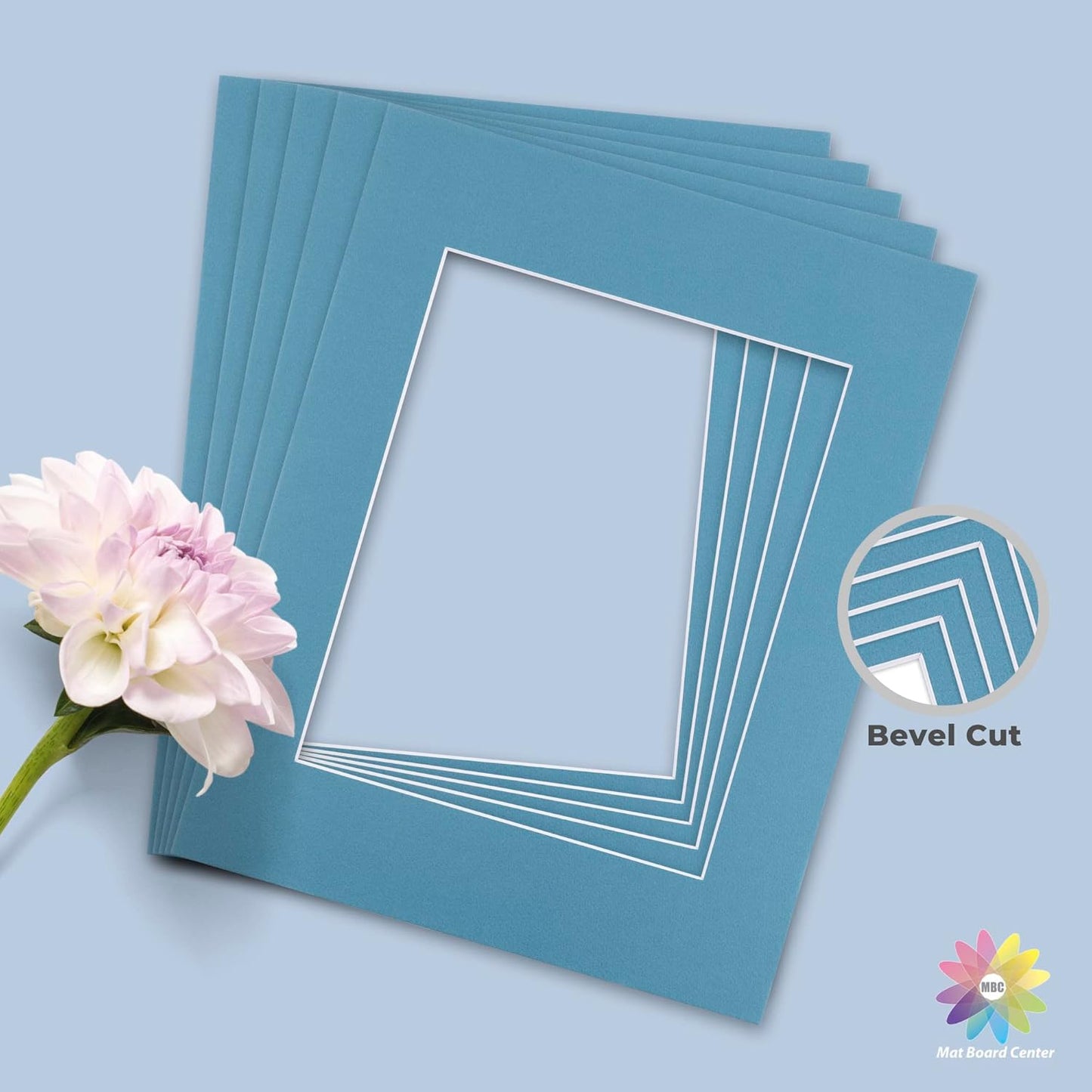 Mat Board Center, Pack of 10, 11x14 for 8x10 Dynamic Blue Color Mats - Acid Free, 4-ply Thickness, White Core - for Pictures, Photos, Framing
