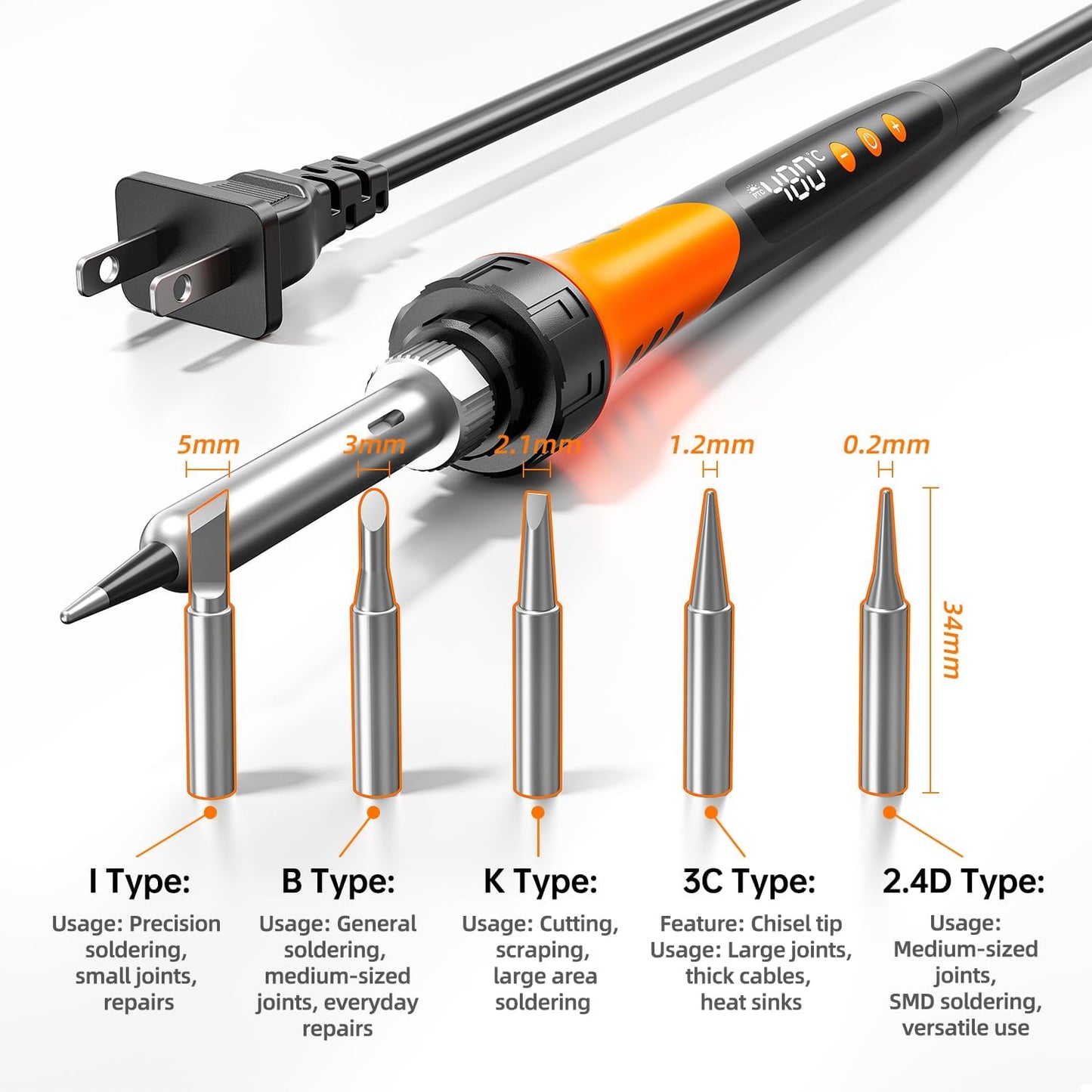 90W 110V LCD Soldering Iron, Soldering Iron Kit, 10-in-1 Soldering gun Tool, 5 Soldering Iron Tips, Solder Wire, Solder Paste, Adjustable Temperature Range 180-480°C