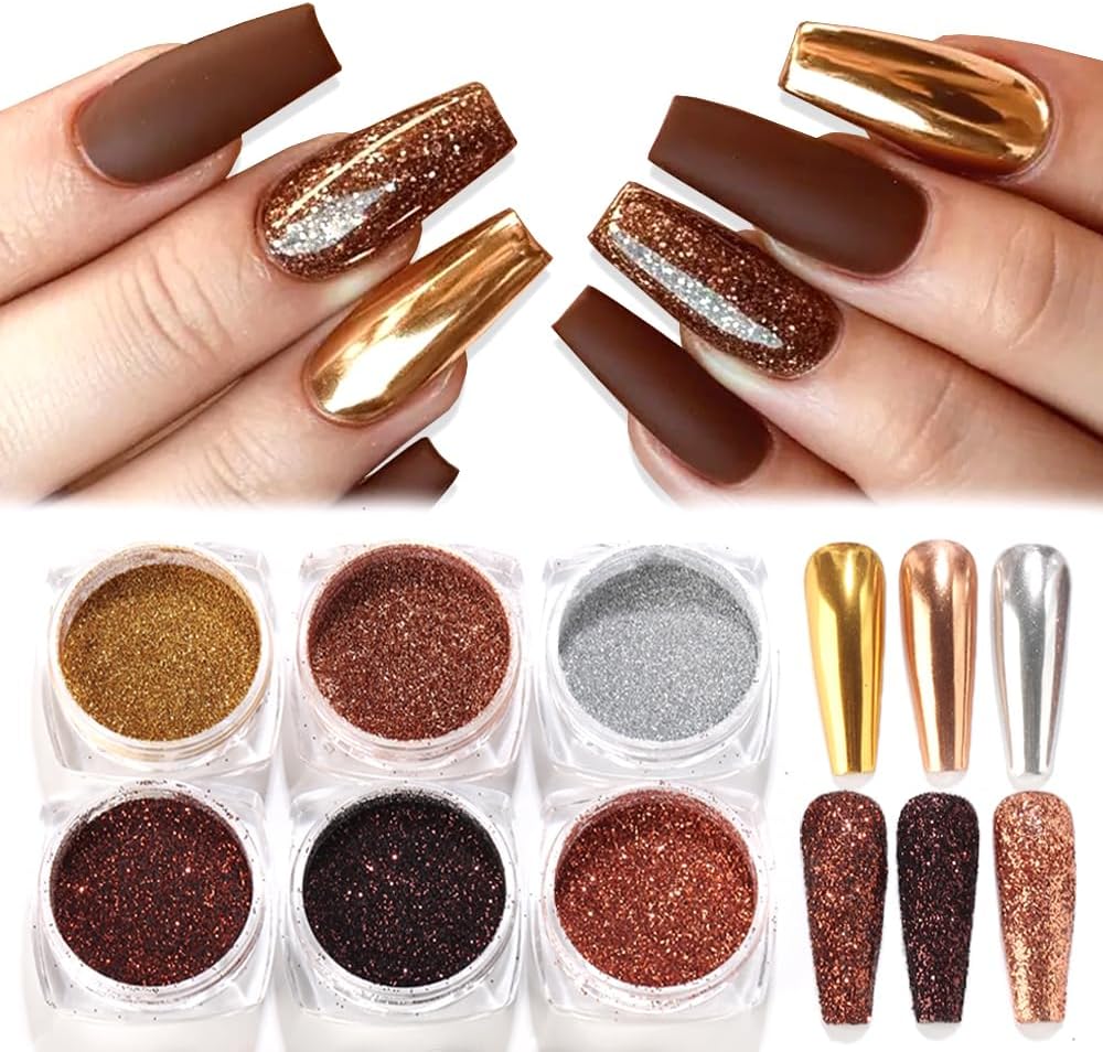 Chrome Nail Powder Metallic Mirror Effect Pigment Dust, Champagne Golden Ultra Fine Holographic Glitter Powder Reflective Pigment for DIY Gel Polish Nail Art, Resin Craft